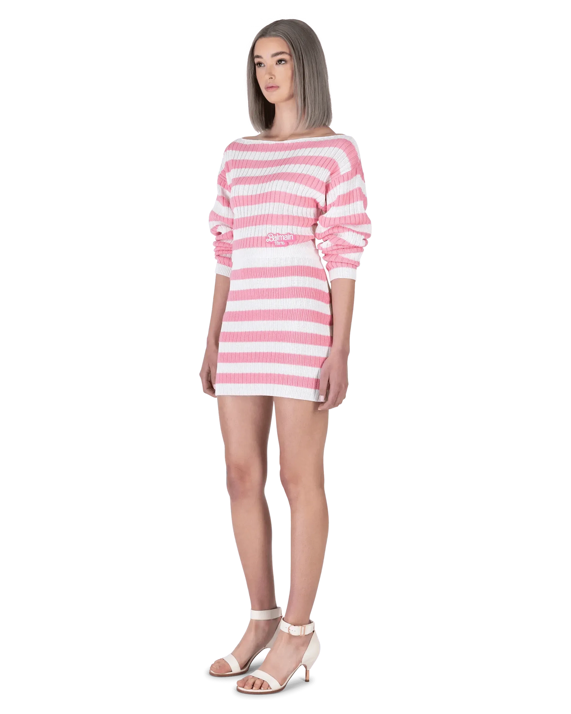 Balmain X Barbie Off Shoulder Knit Crop Top