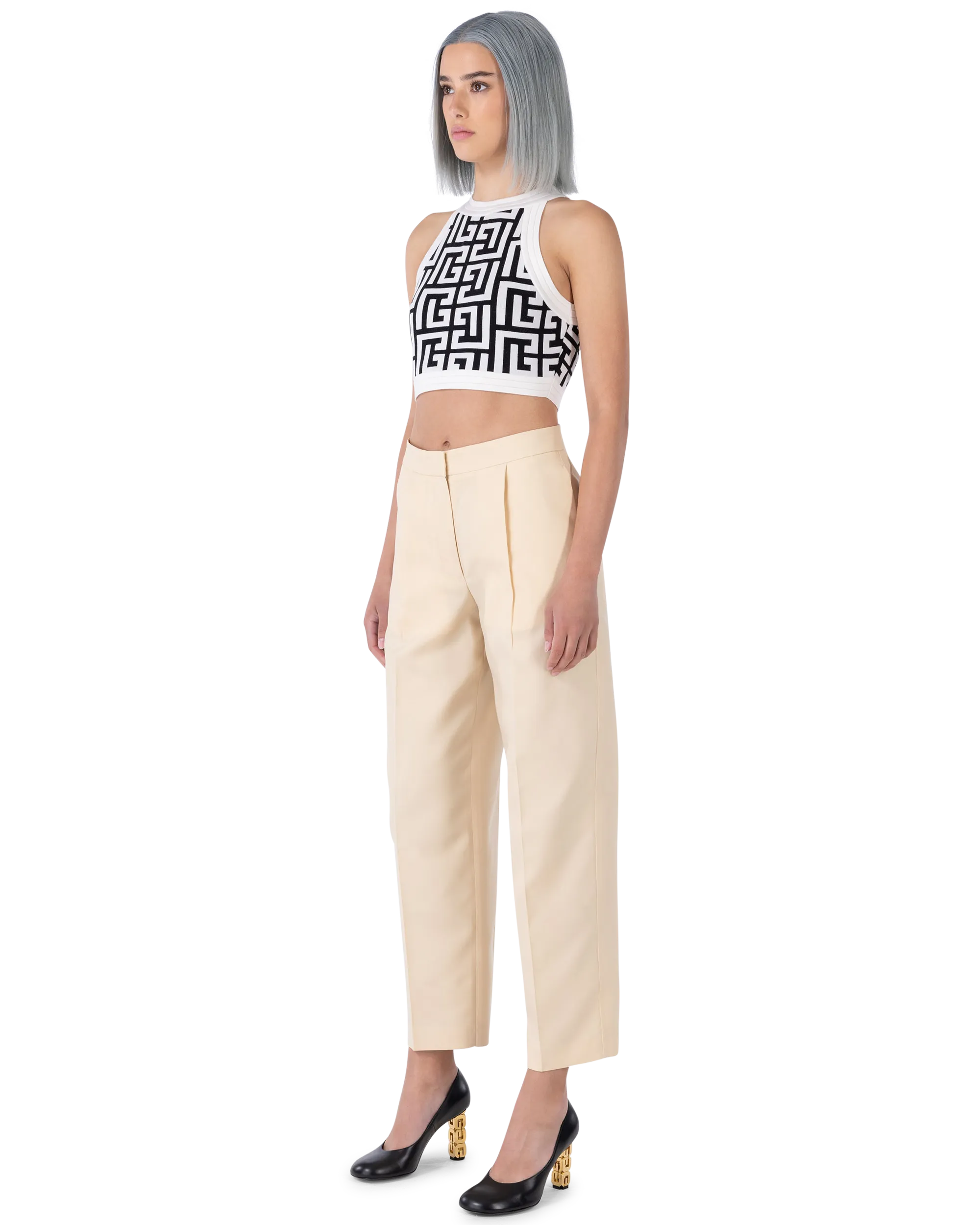 Sleeveless Maxi Monogram Cropped Knit Top - DIHSAN