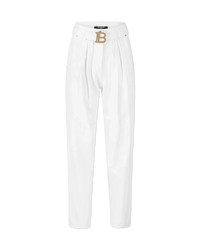 High Waisted Belted Monogram Denim Pants - DIHSAN