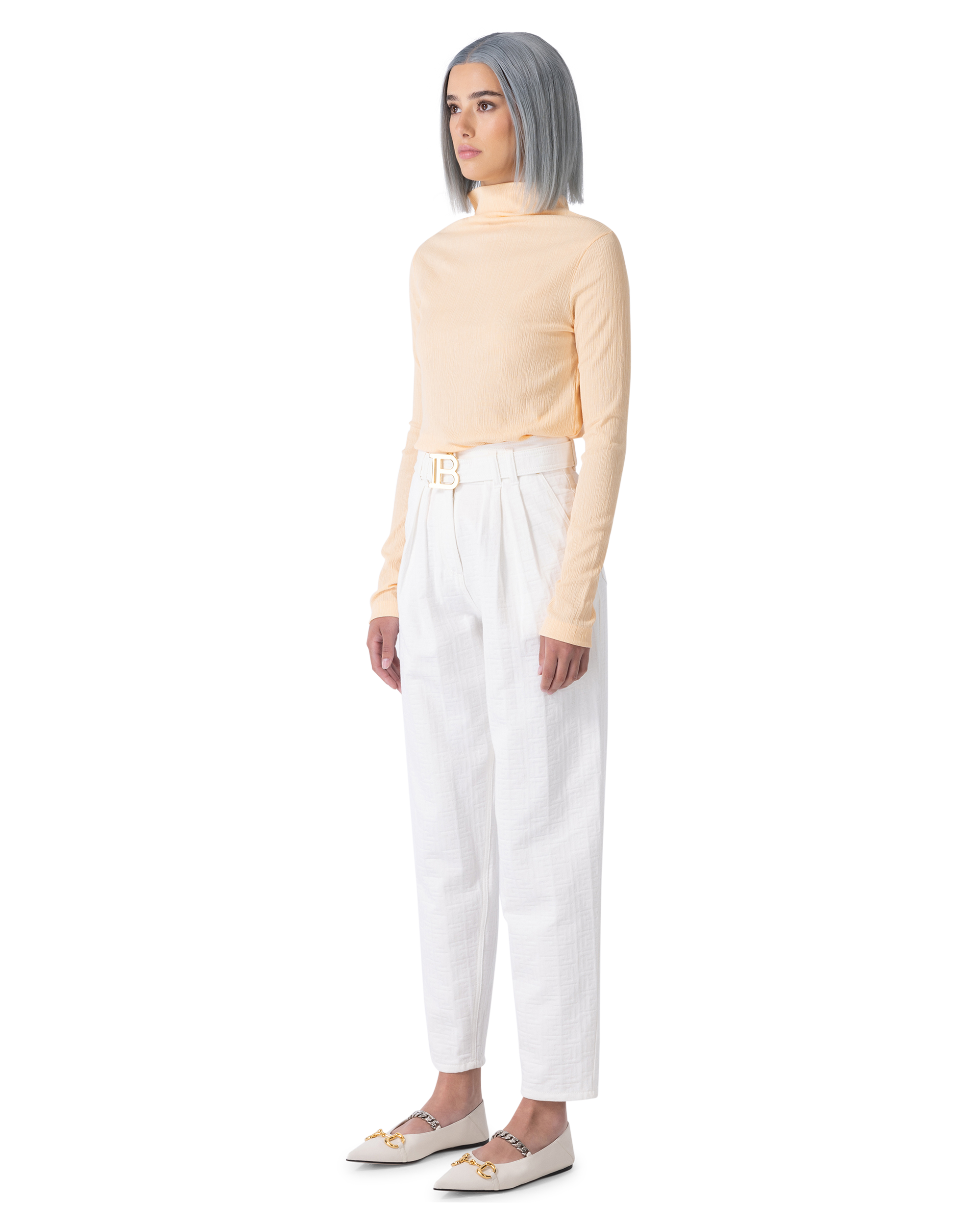 High Waisted Belted Monogram Denim Pants