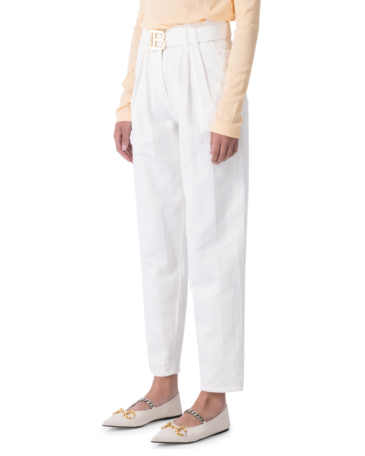High Waisted Belted Monogram Denim Pants