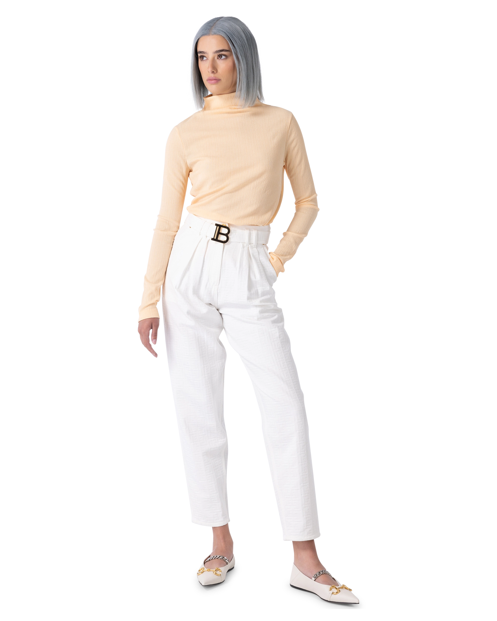 High Waisted Belted Monogram Denim Pants