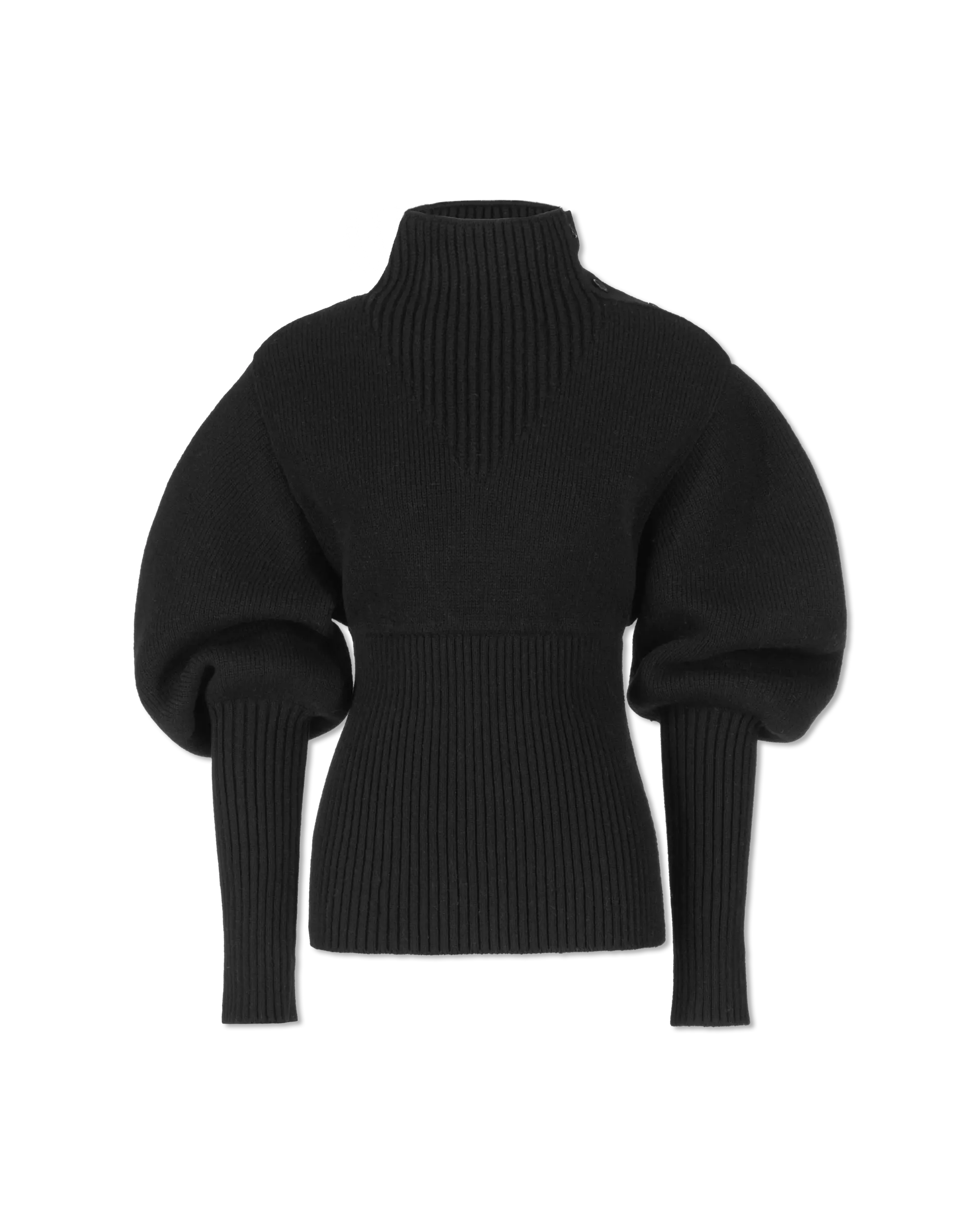 Shetland Double Face Turtleneck Puffed Sleeve Sweater