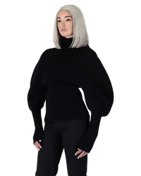 Shetland Double Face Turtleneck Puffed Sleeve Sweater