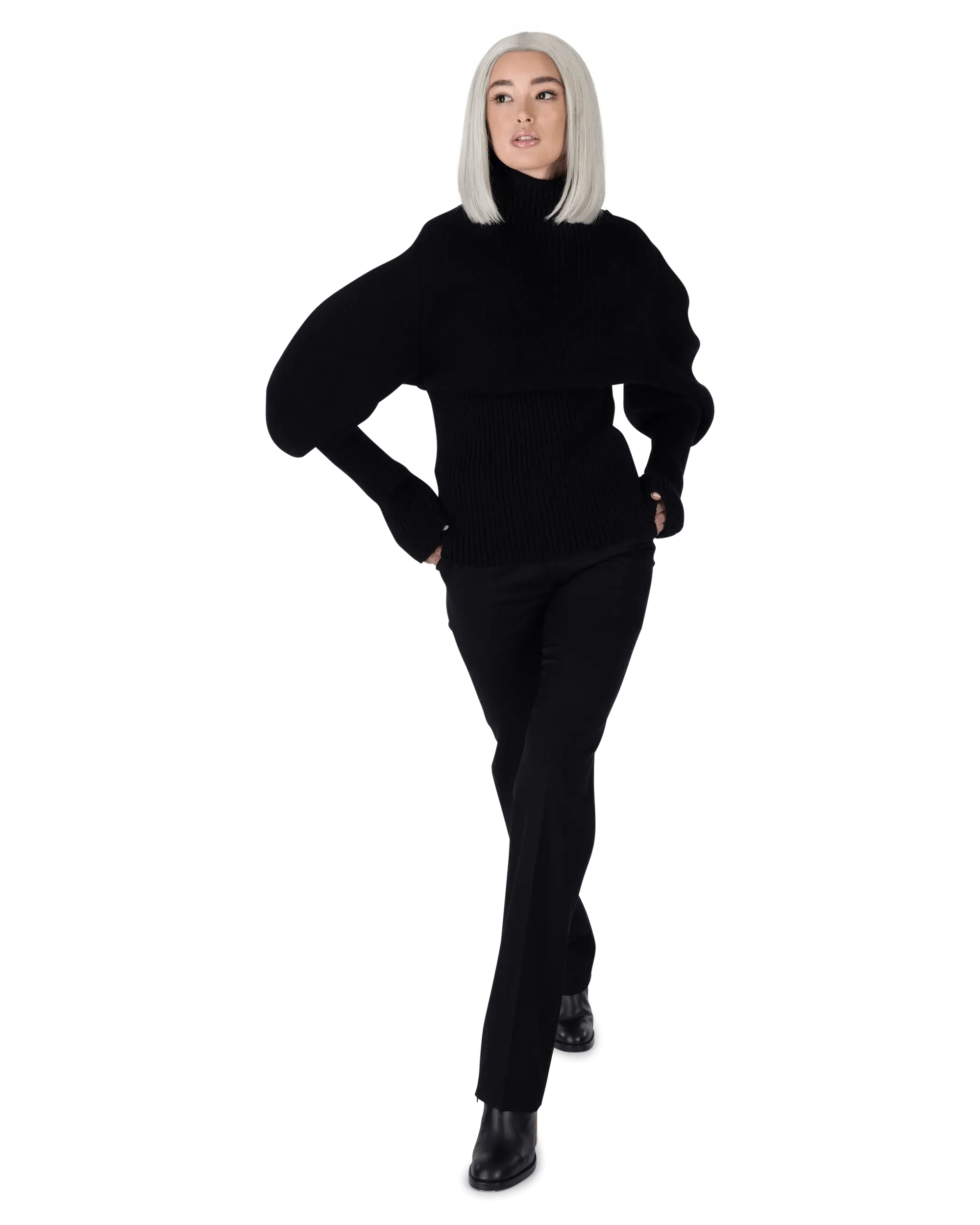 Shetland Double Face Turtleneck Puffed Sleeve Sweater