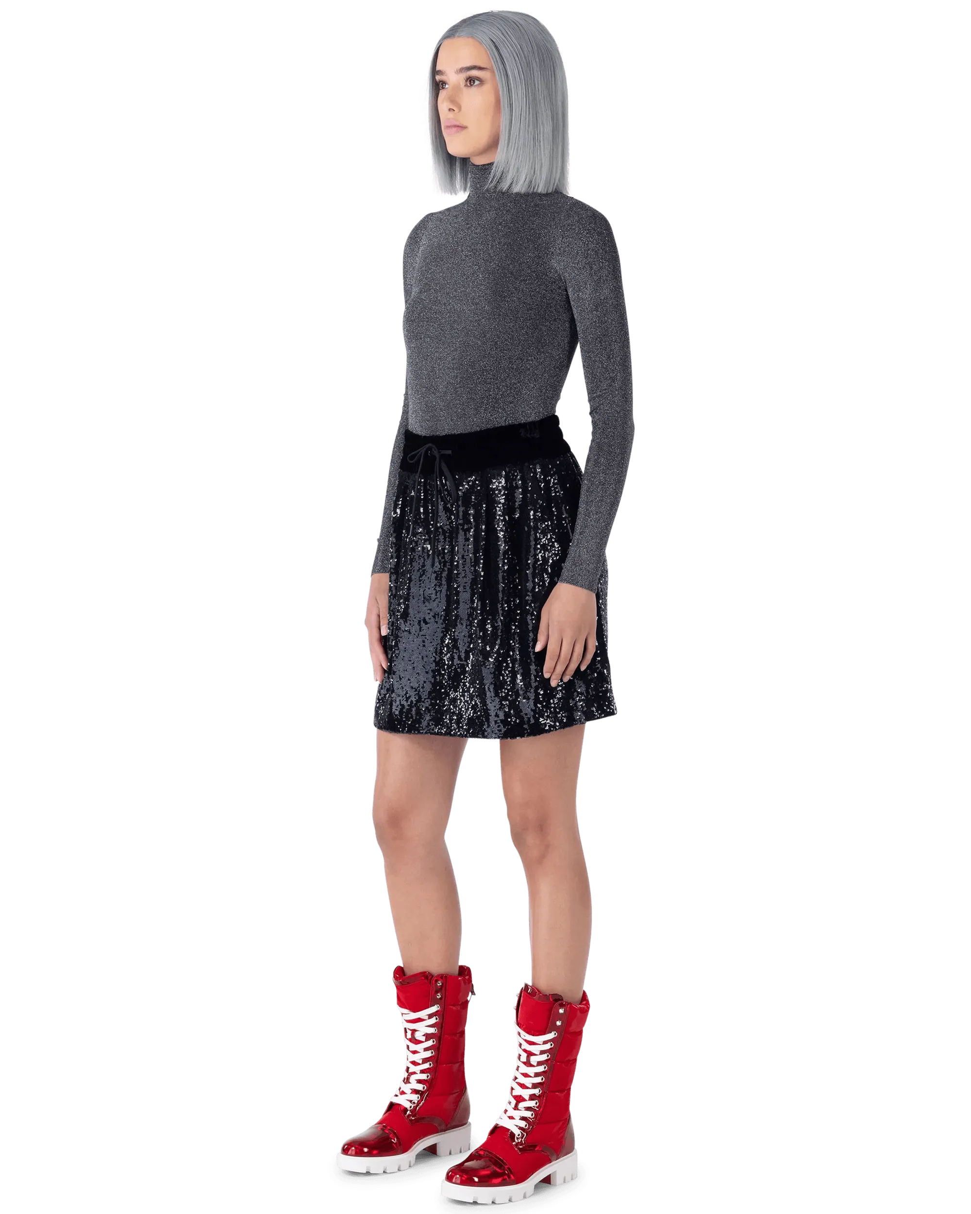 Metallic Lurex Ribbed Turtleneck - DIHSAN