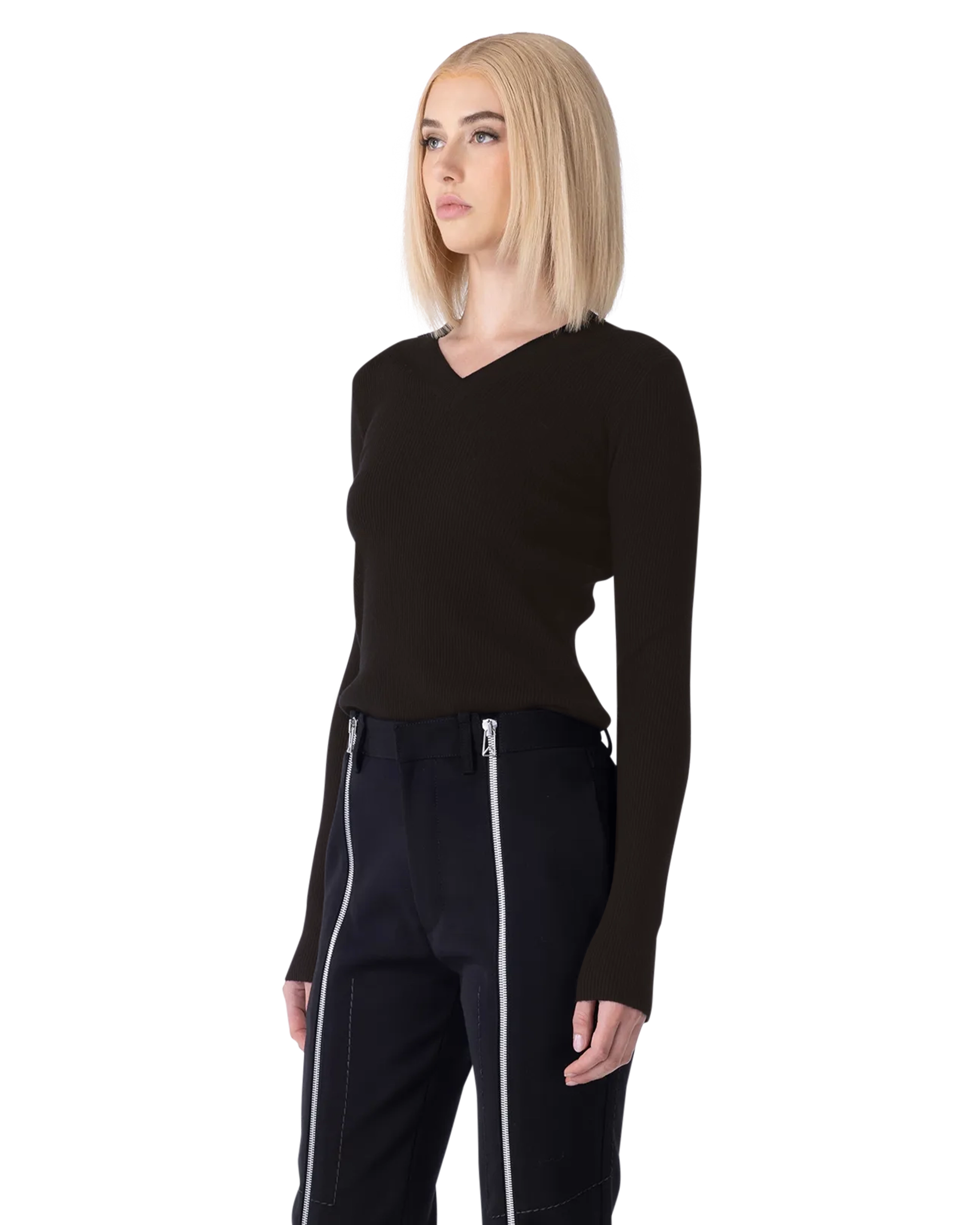 Lightweight Wool Ribbed V-Neck Sweater