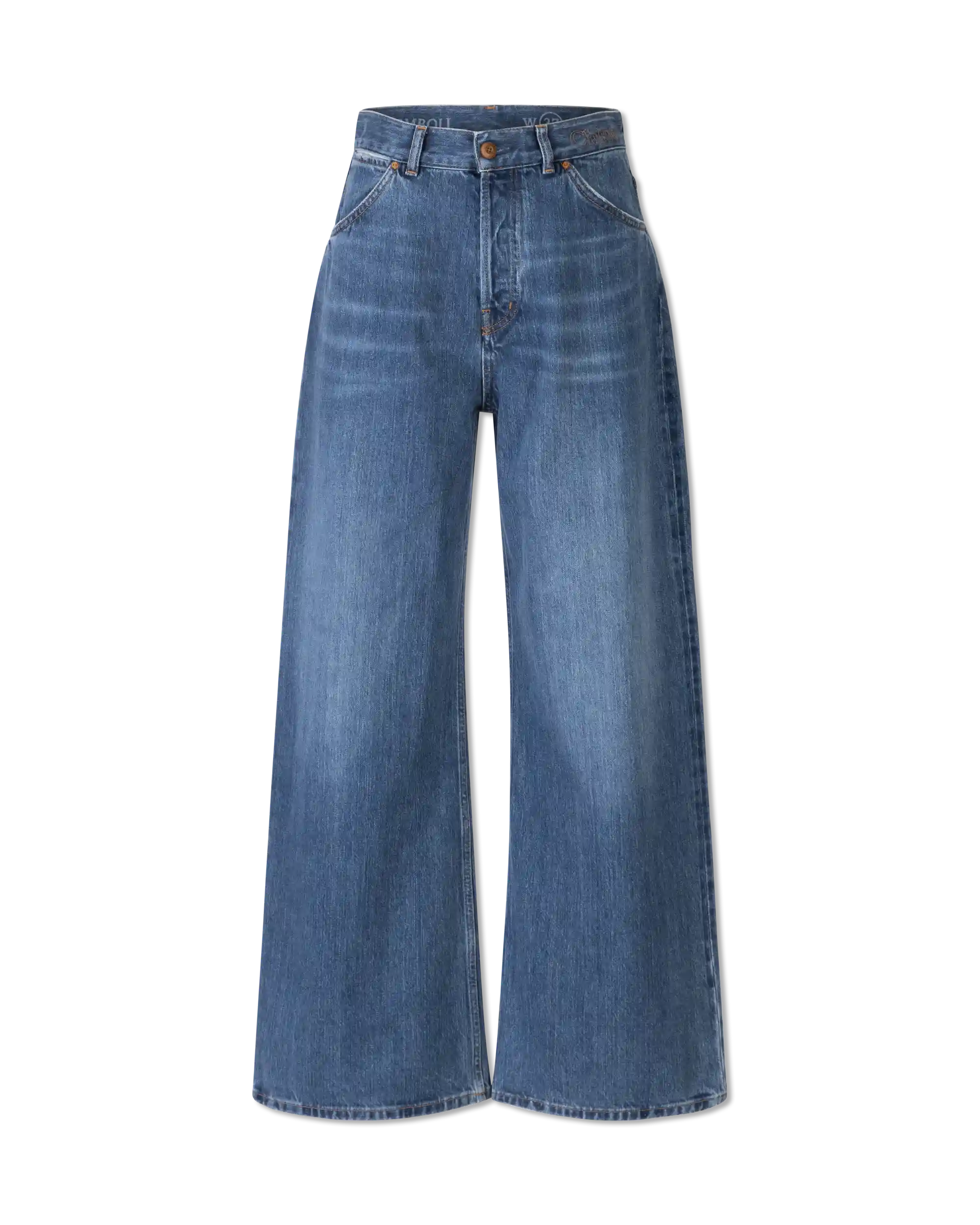 Logo Embroidered Wide Leg Jeans