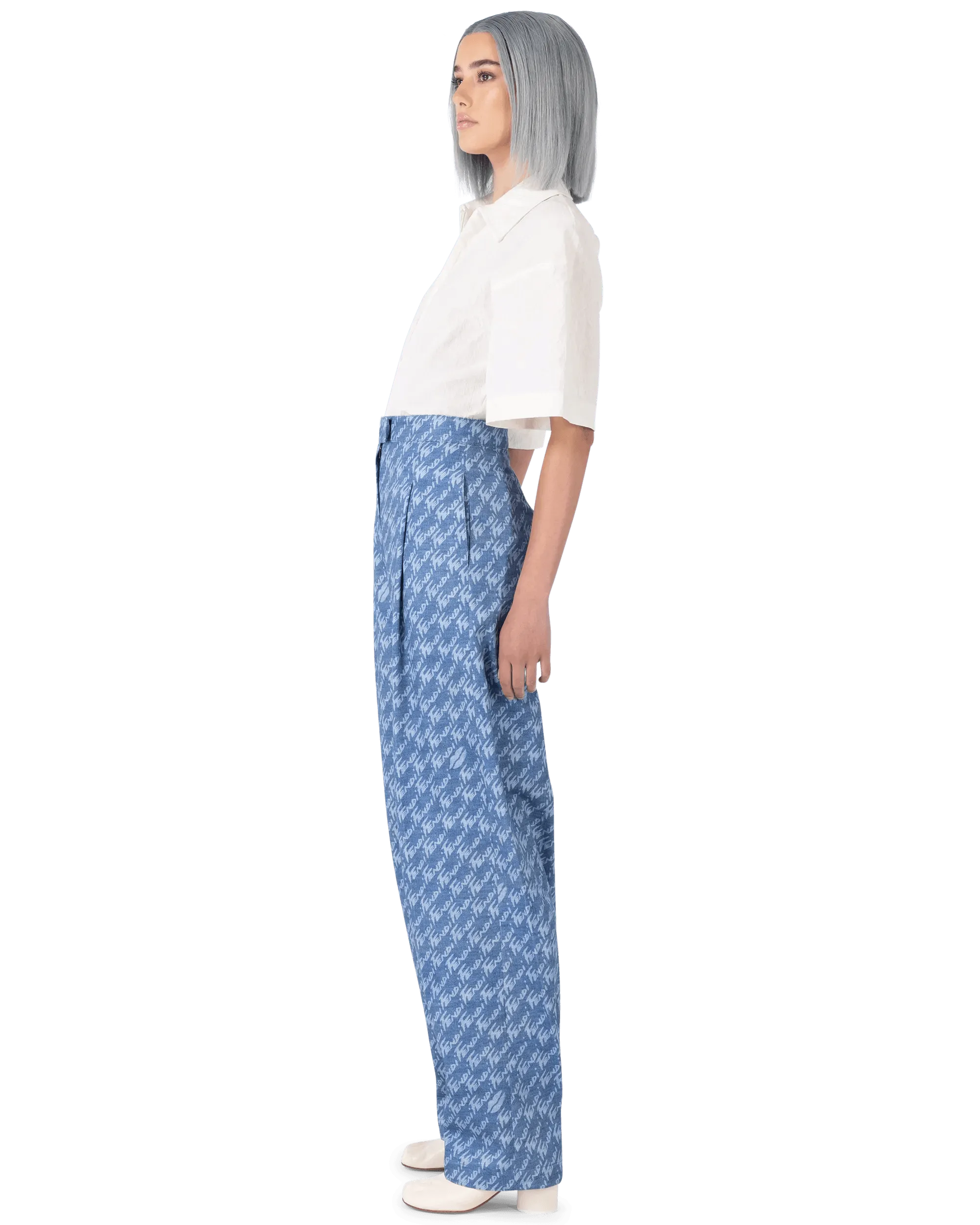 Fendi Brush Denim Wide Leg Pants