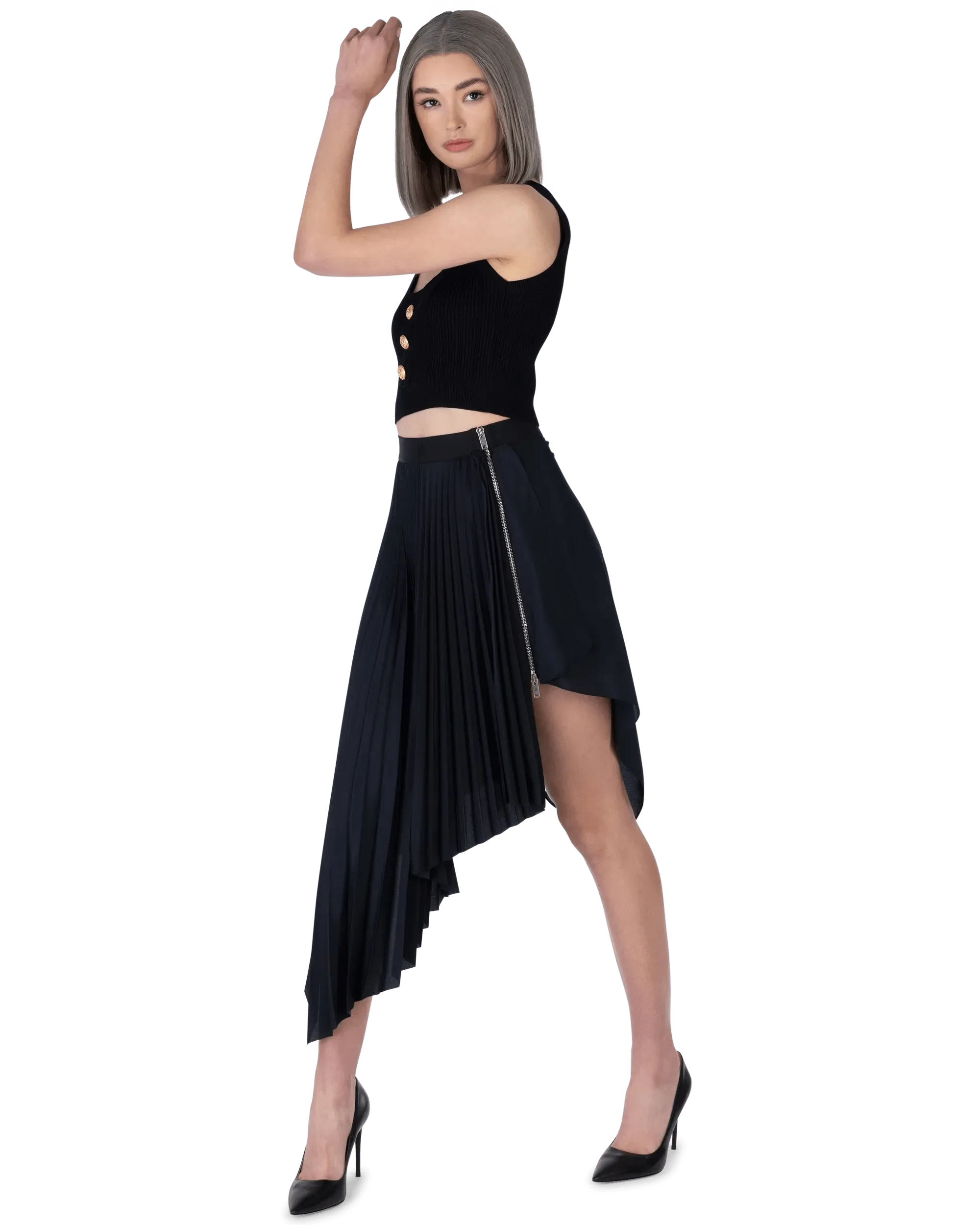 Asymmetric Pleated Skirt