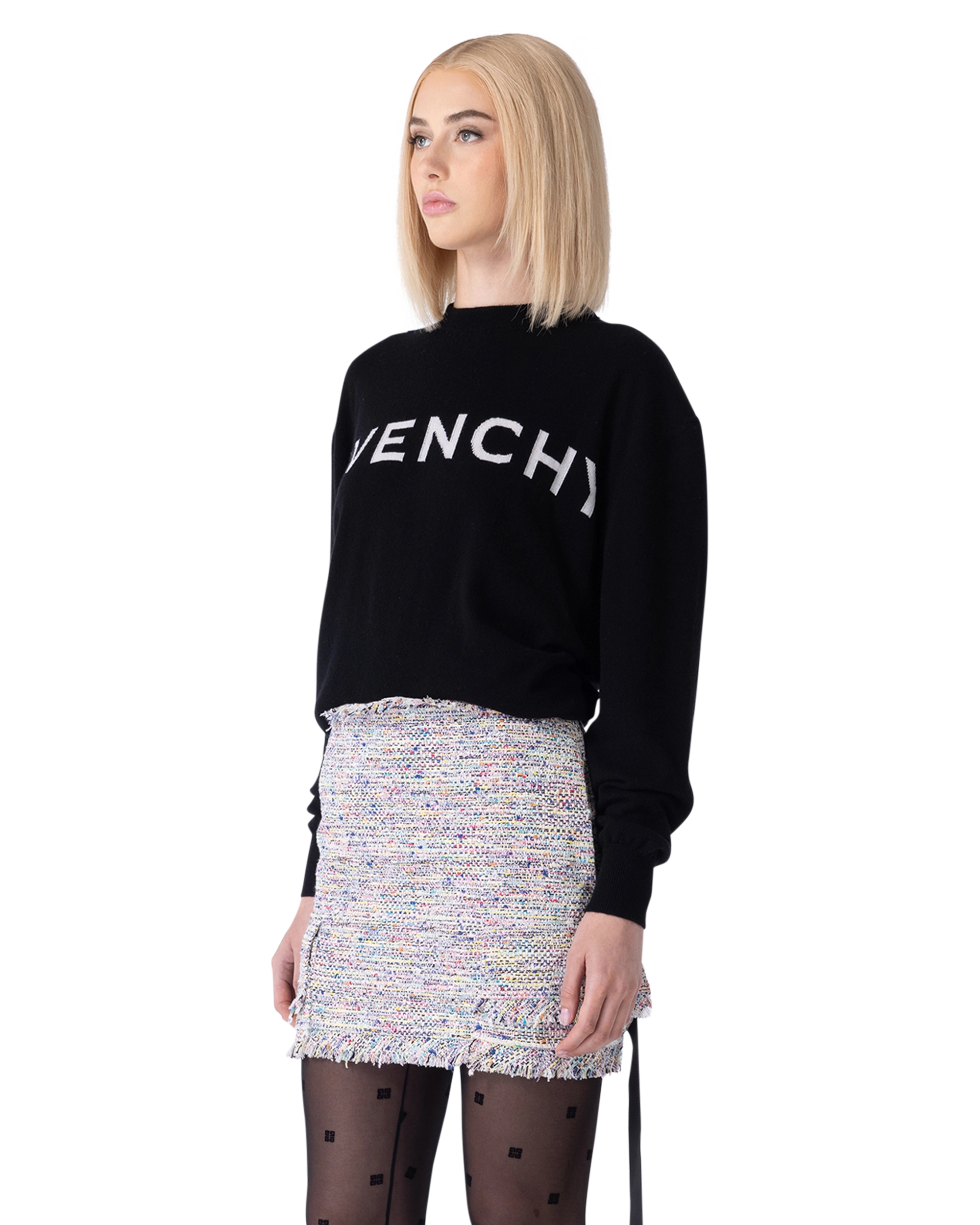 Two-Tone Cashmere Logo Crewneck Sweater