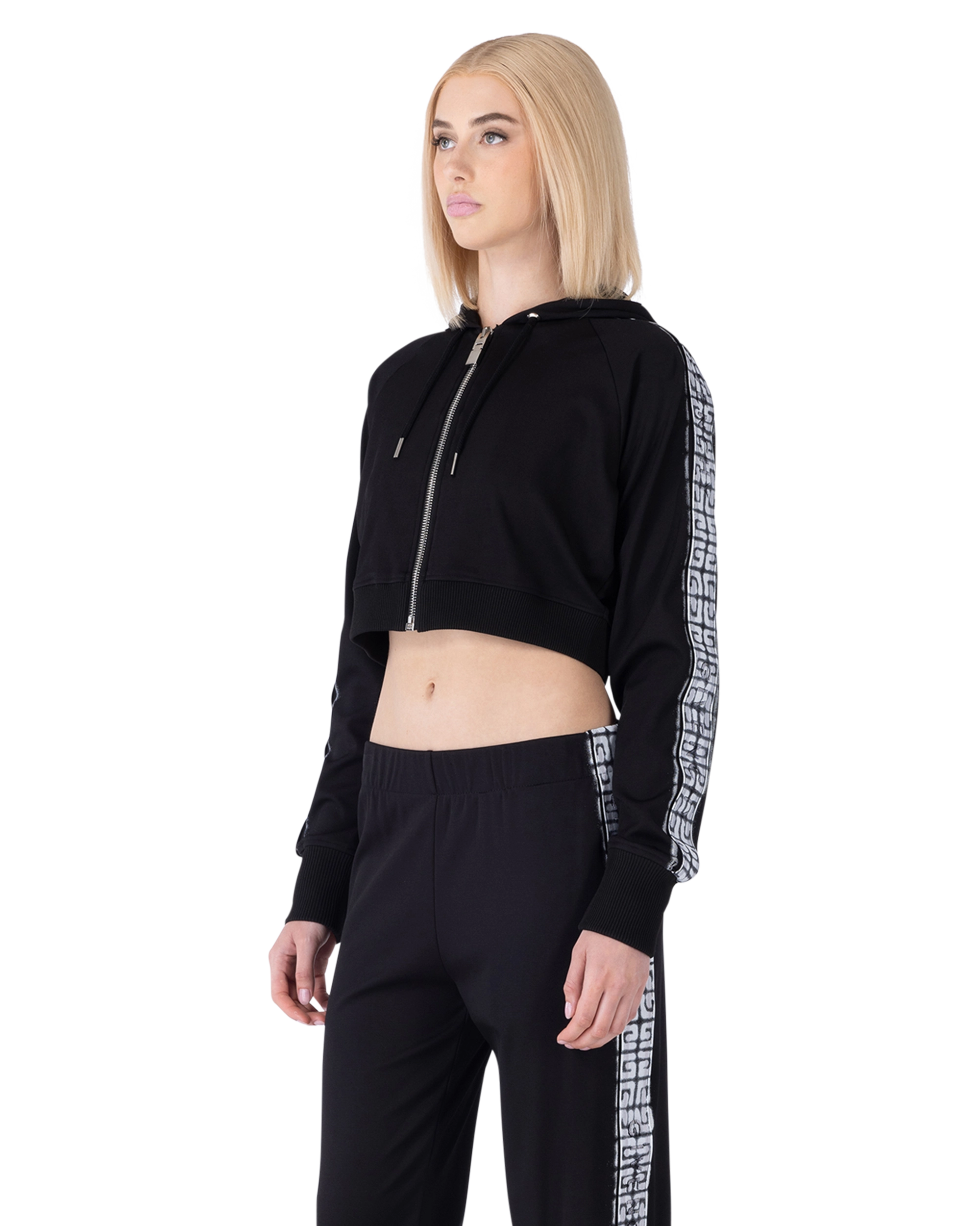Logo Tape Cropped Zip Up Hoodie