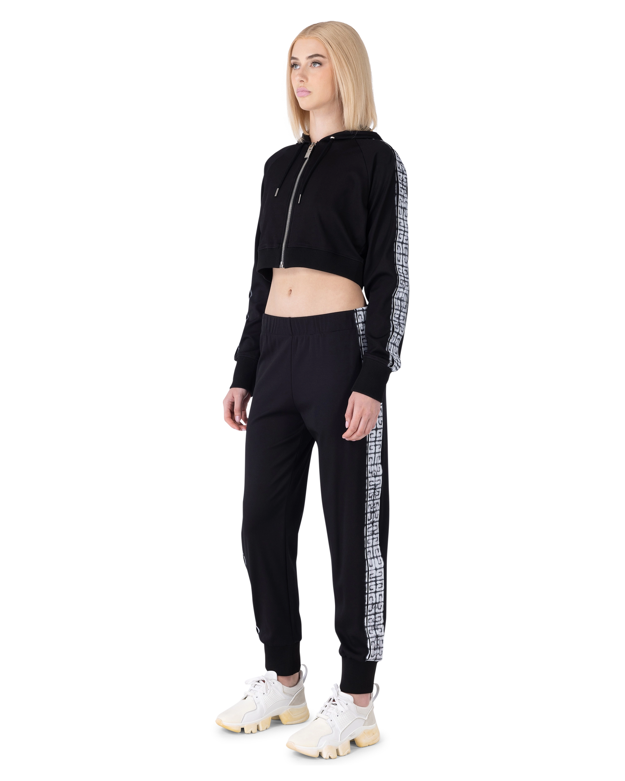Logo Tape Cropped Zip Up Hoodie