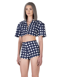 Checkered Viscose Blend Bebi Check Cropped Top by Jacquemus | DIHSAN