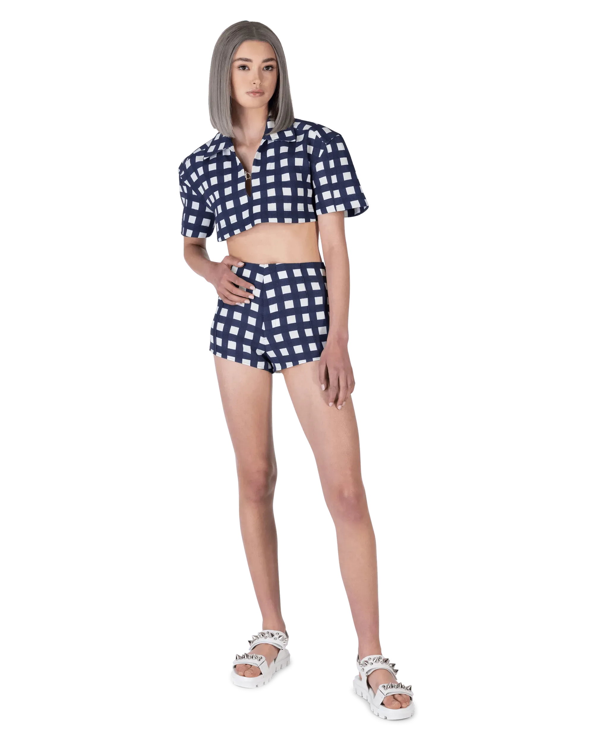 Checkered Viscose Blend Bebi Check Cropped Top by Jacquemus | DIHSAN