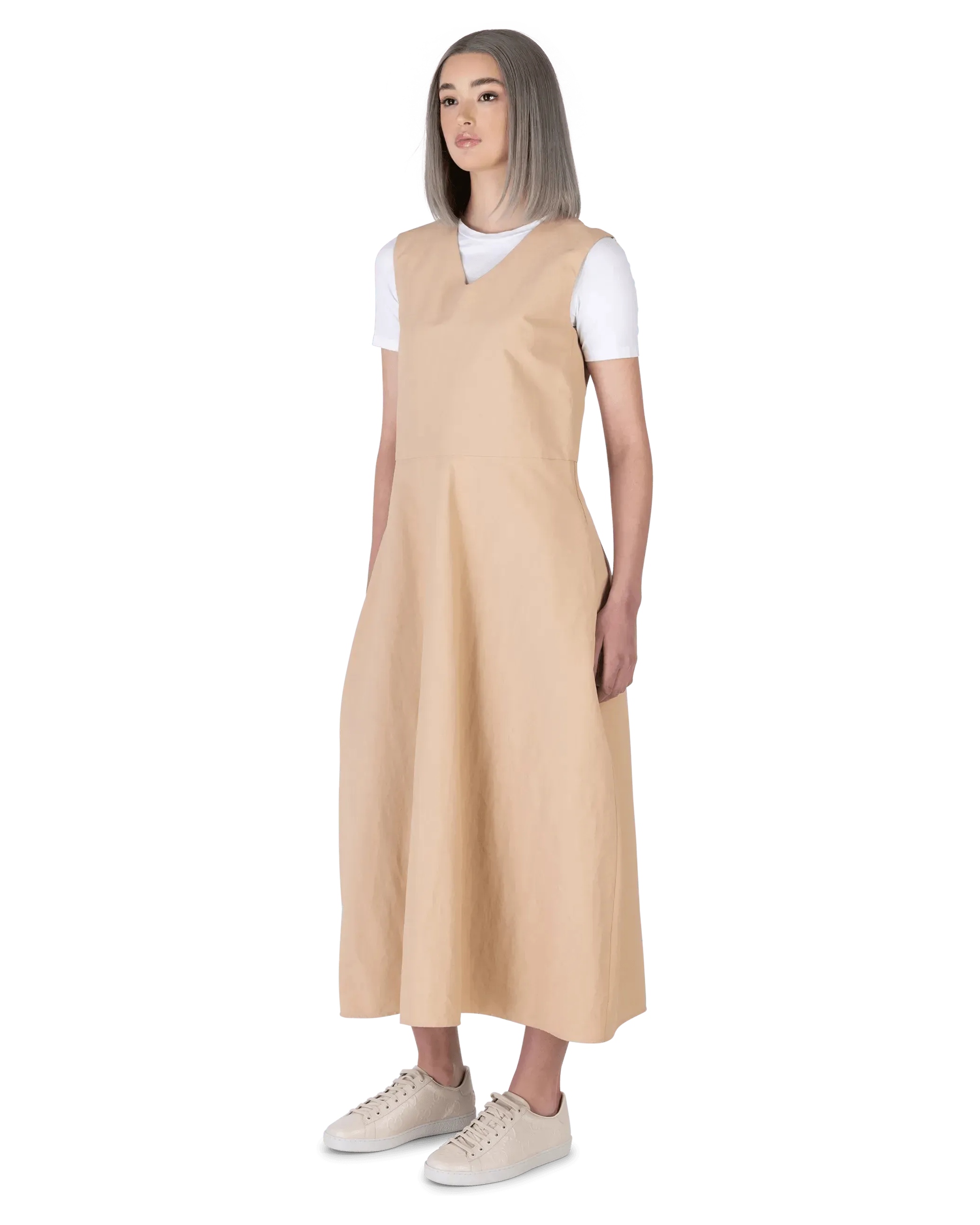 Coated Linen Sleeveless Long Dress