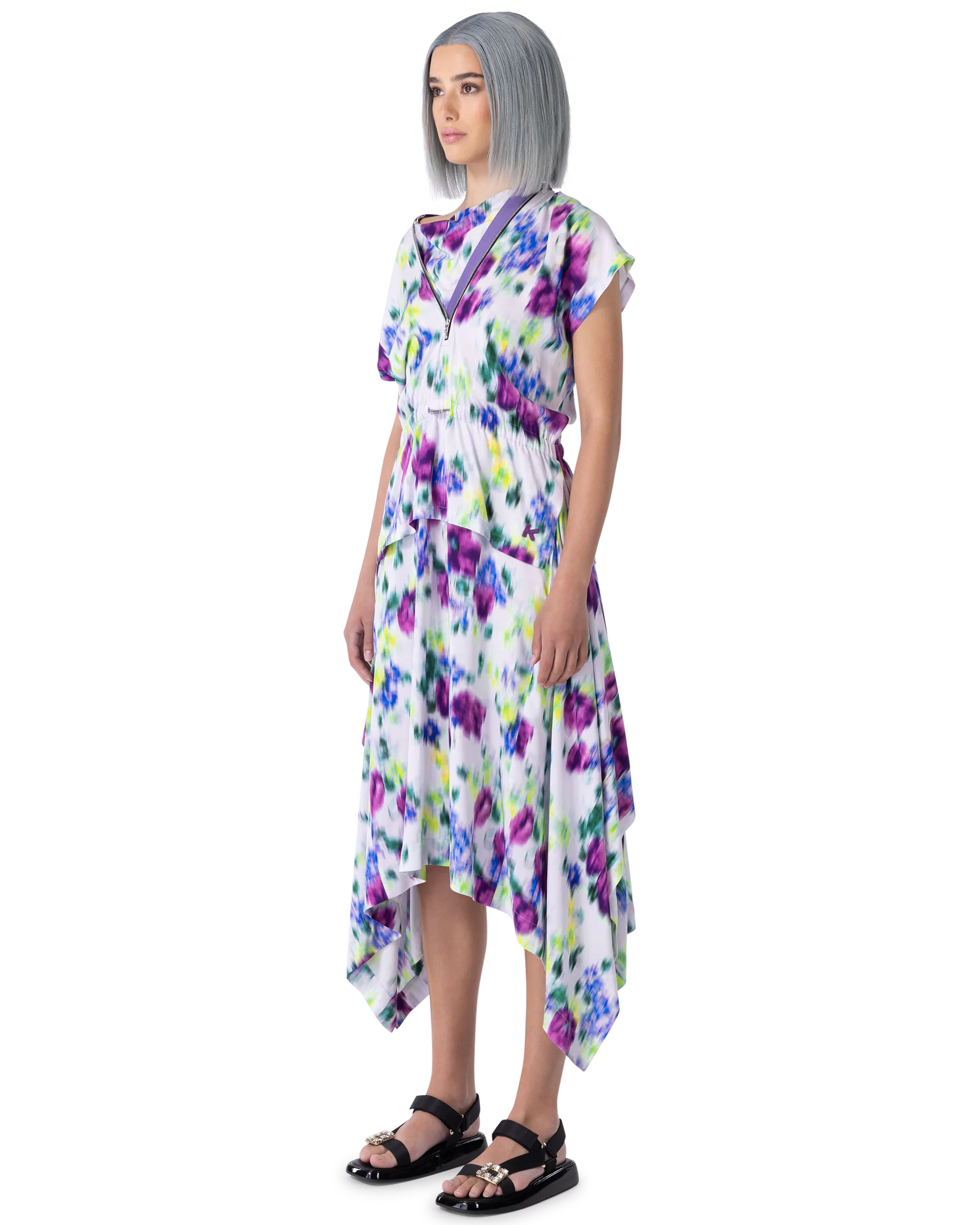 Blurred Floral Printed Midi Dress