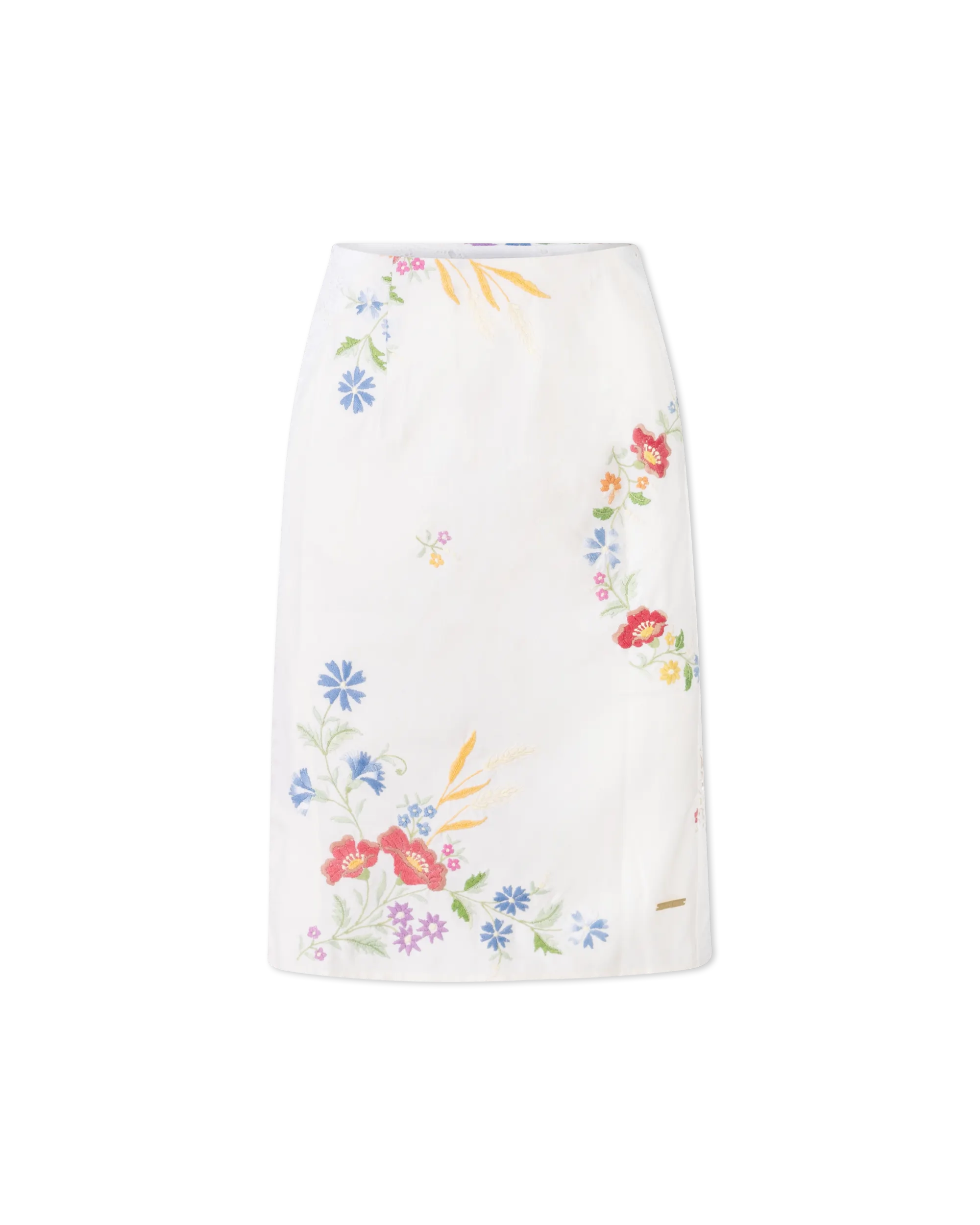 Embroidered Linen Slit Skirt