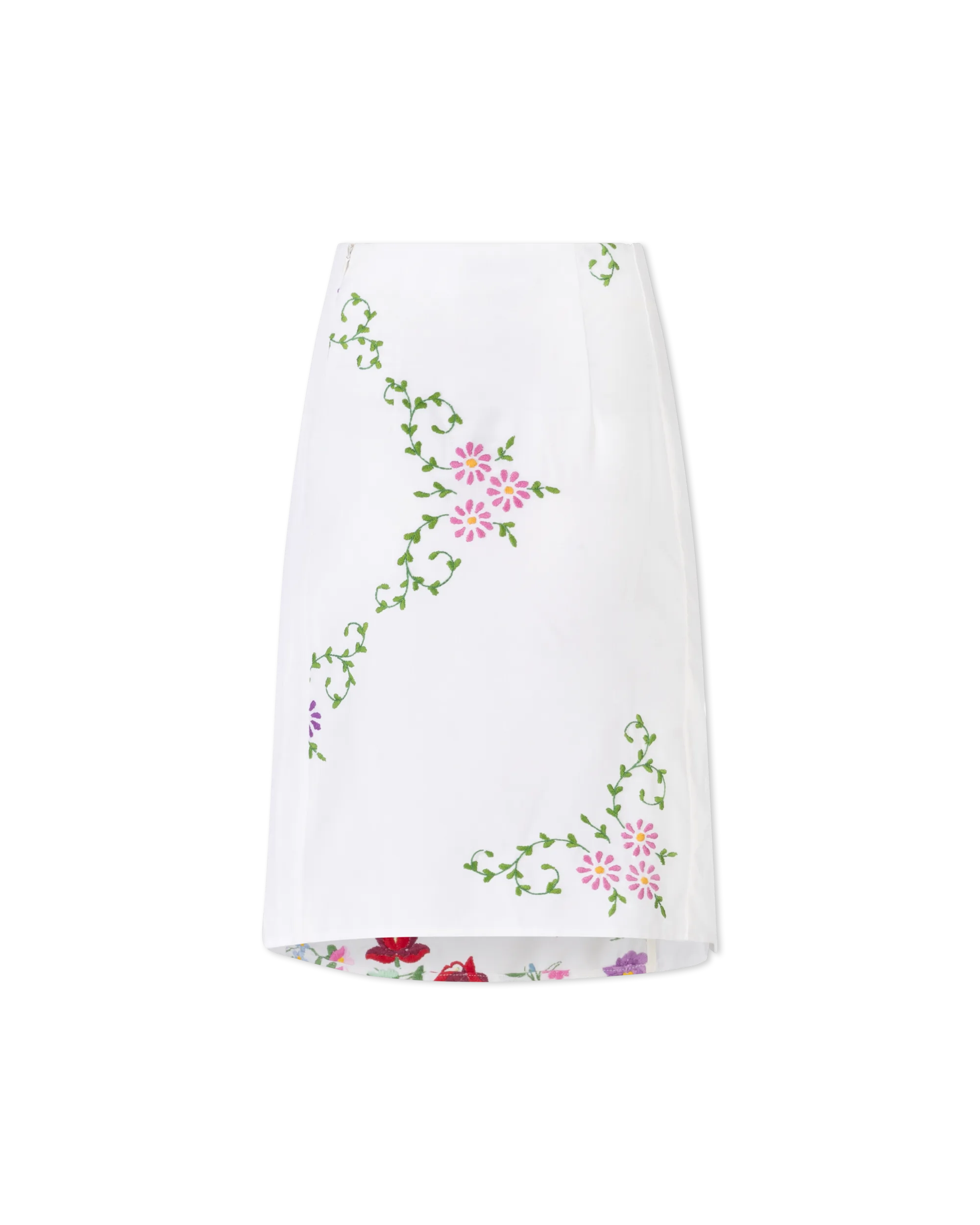 Embroidered Linen Slit Skirt