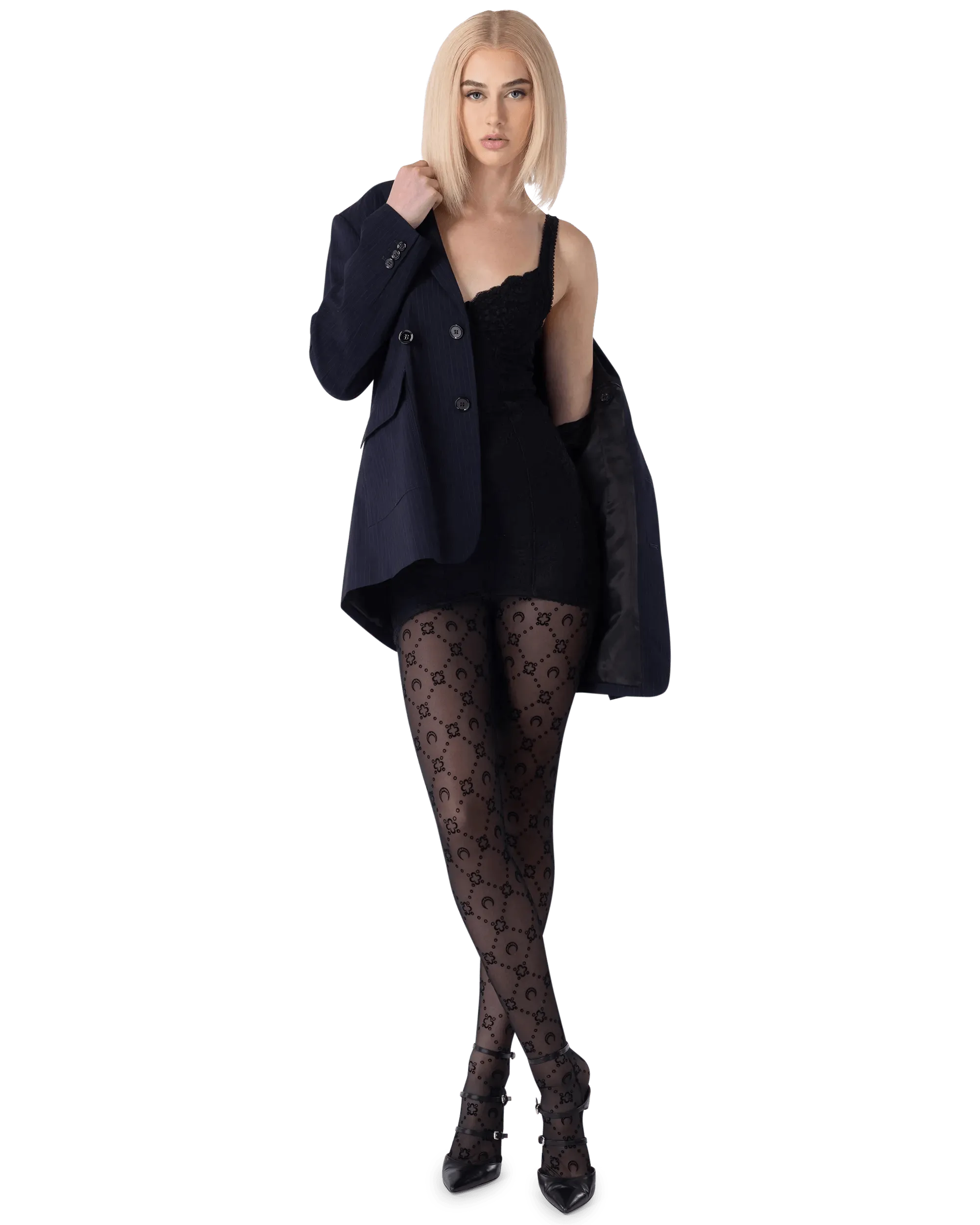 Moonogram Flocked Mesh Tights - DIHSAN