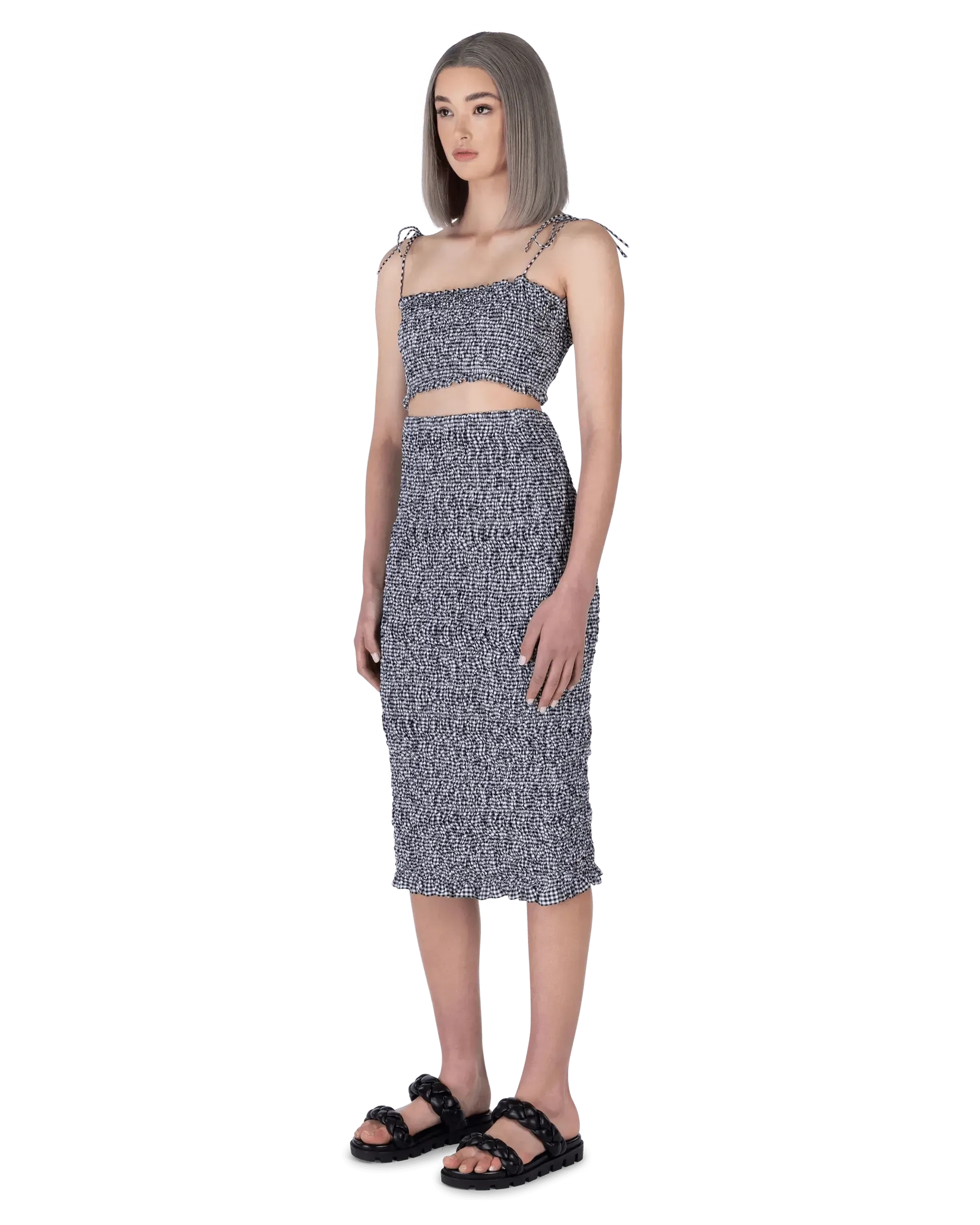 Scrunched Gingham Midi Skirt