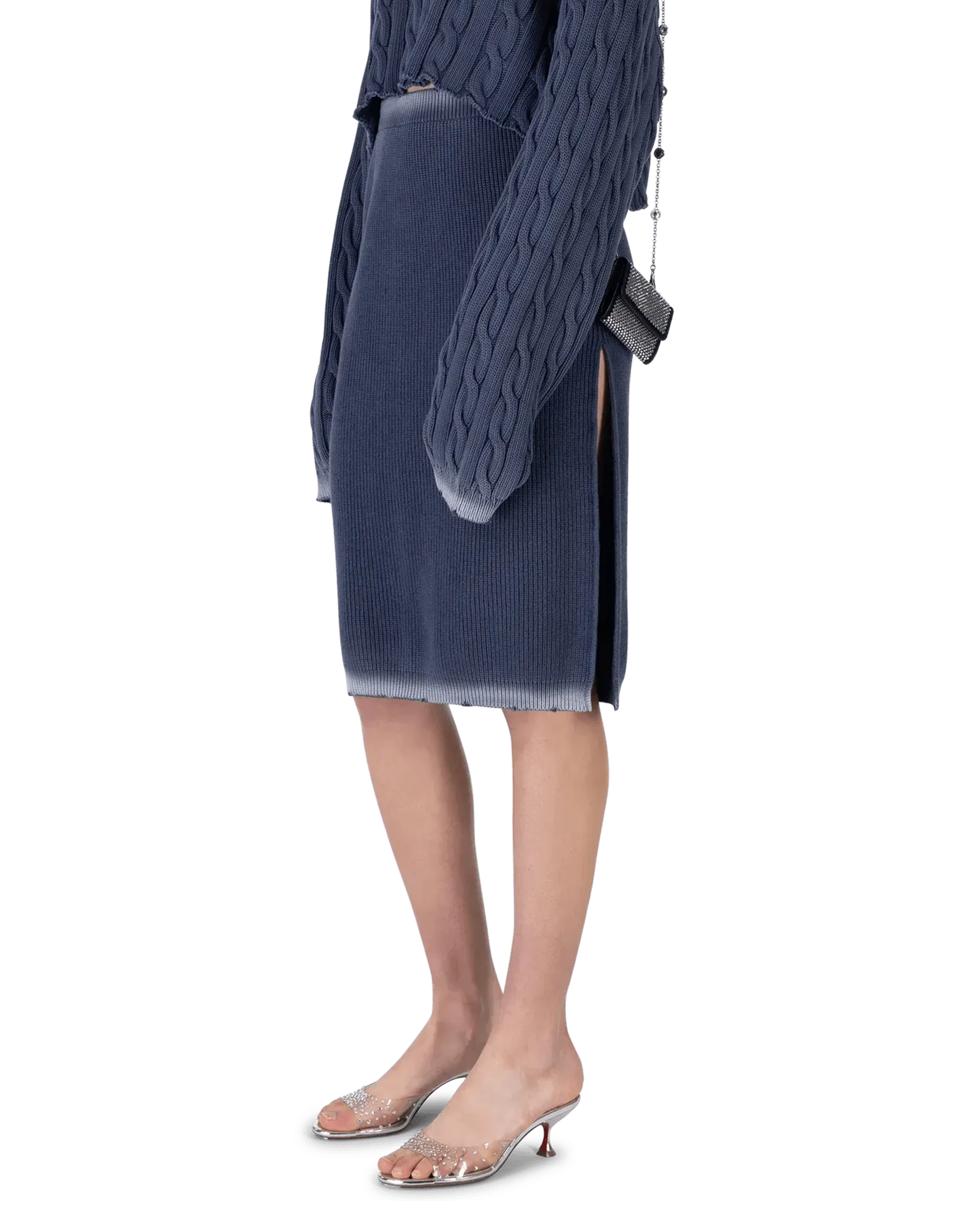 Cotton Ribbed Midi Skirt