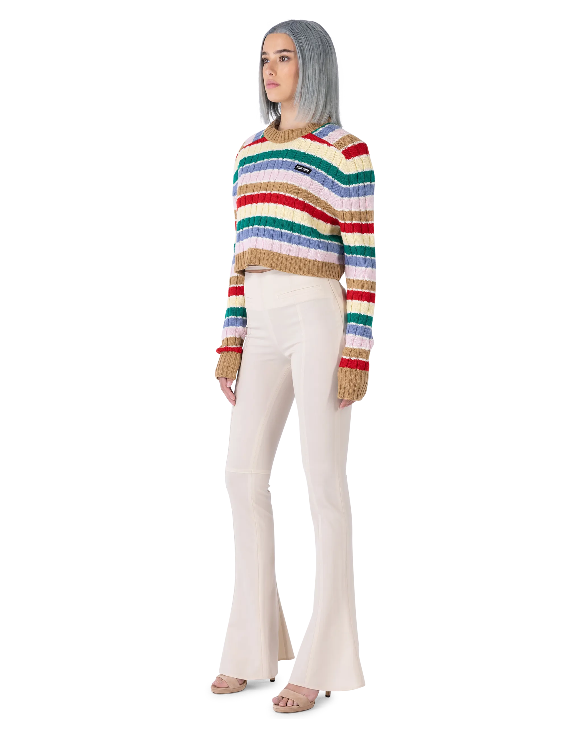 Cashmere Striped F5 Crop Top Sweater