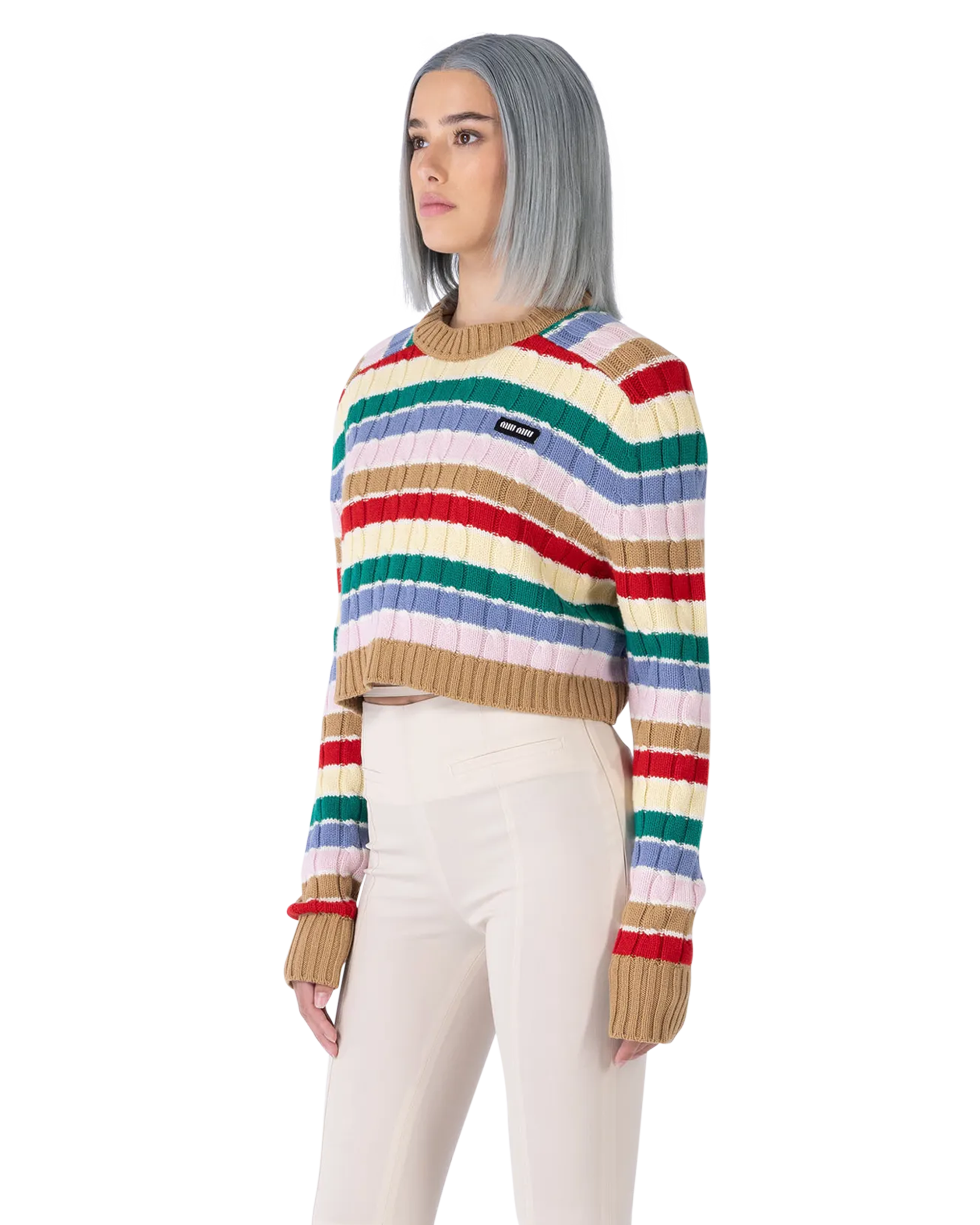 Cashmere Striped F5 Crop Top Sweater