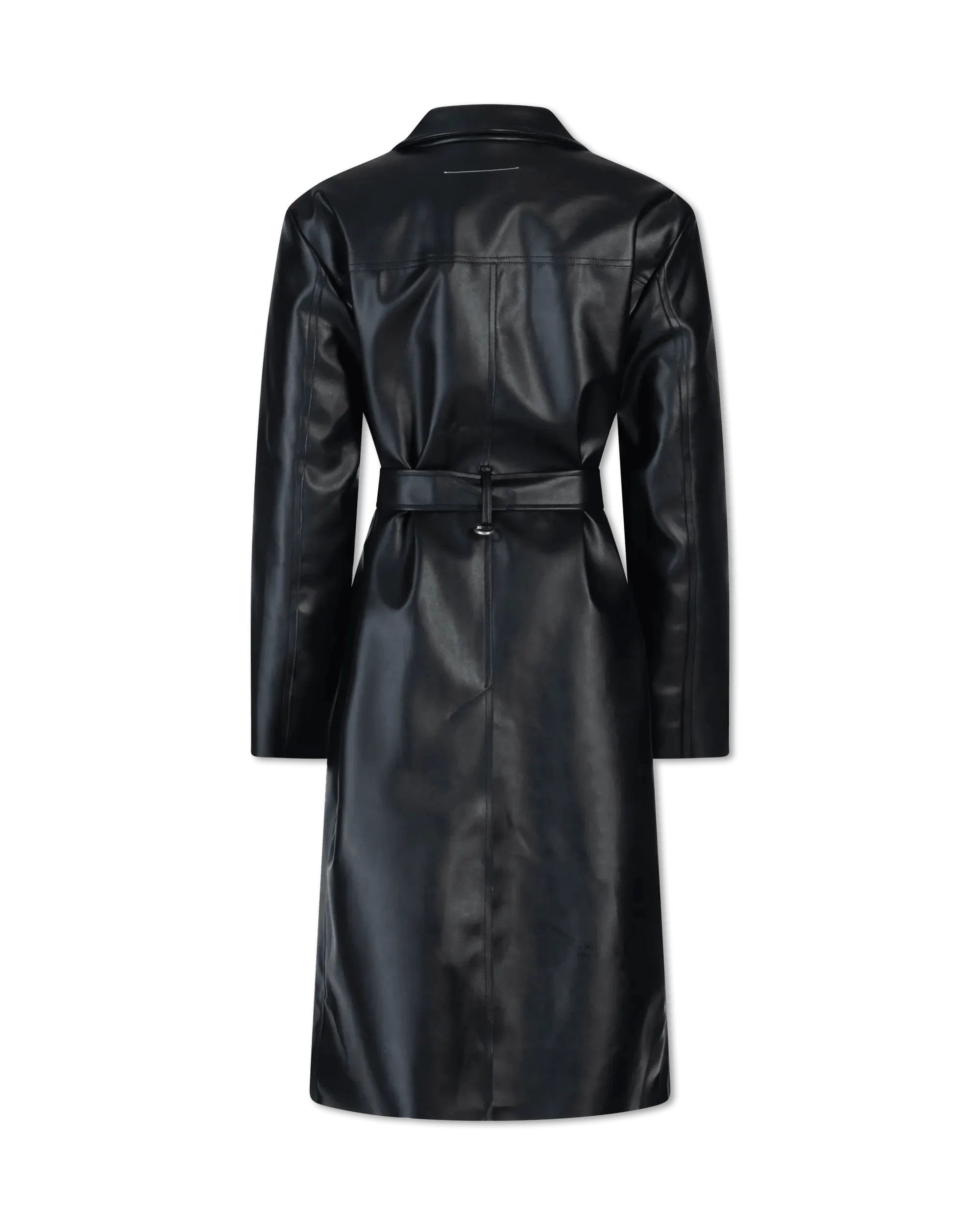 Belted Faux Leather Trench Coat