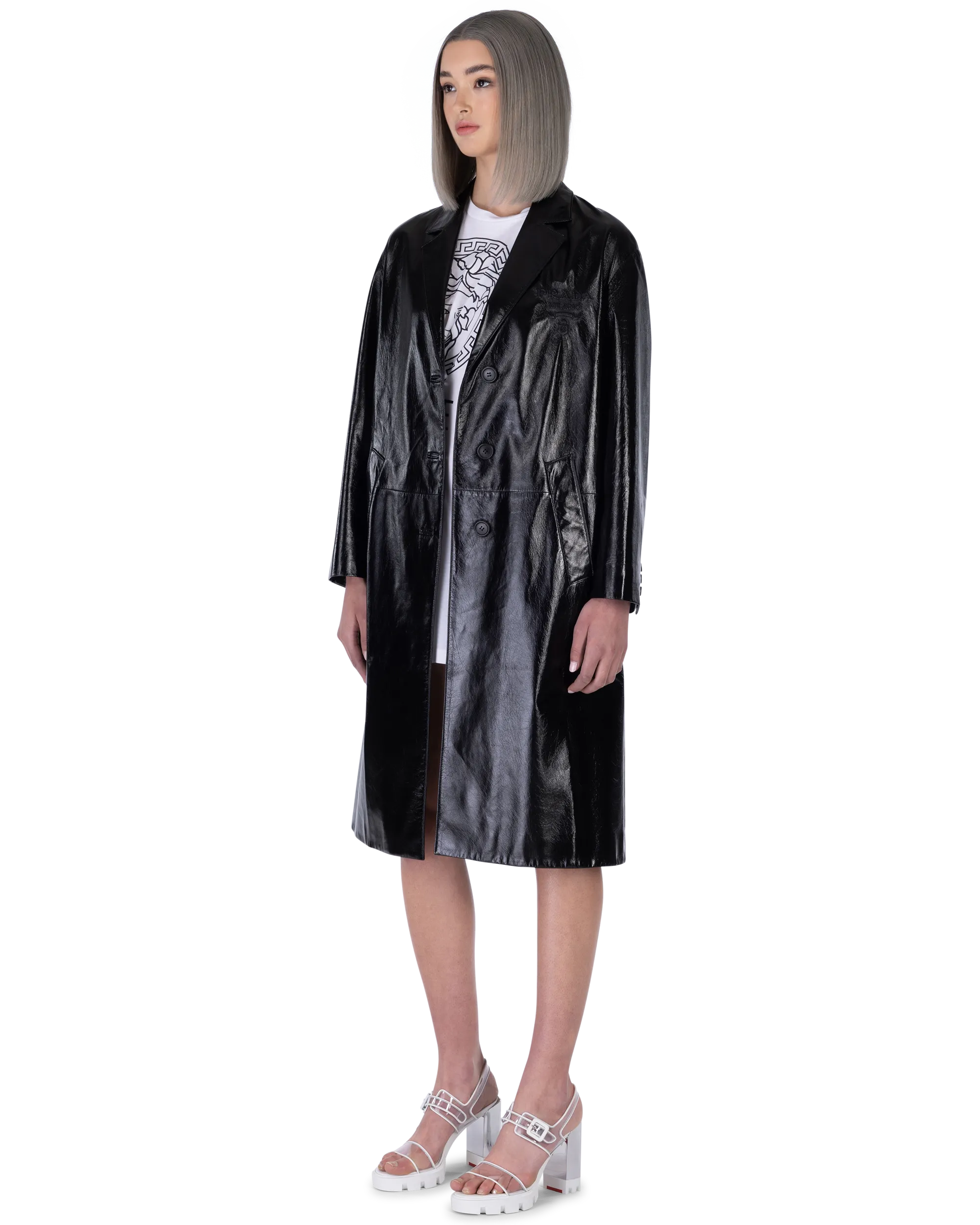 Relaxed Fit Patent Leather Coat