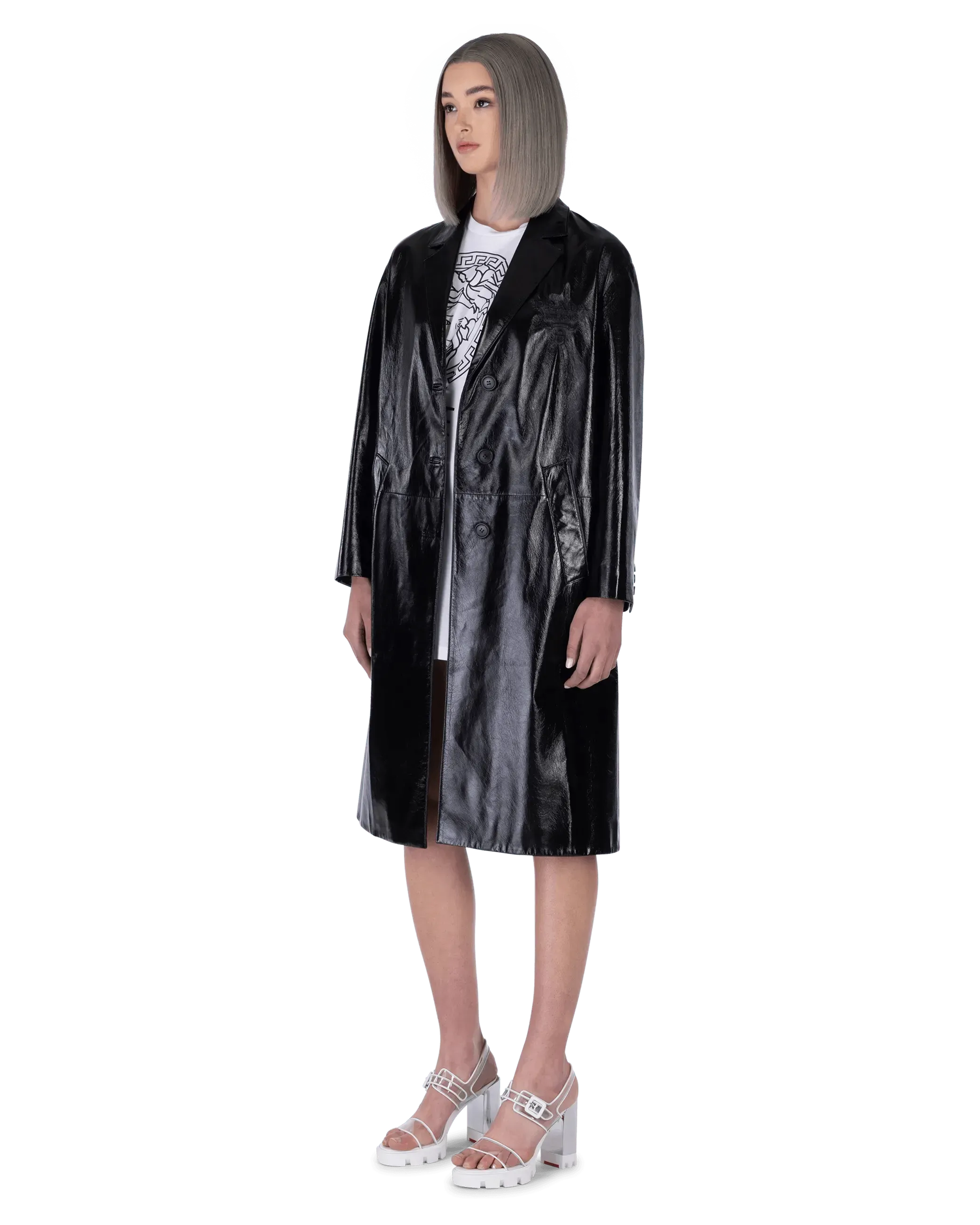 Relaxed Fit Patent Leather Coat
