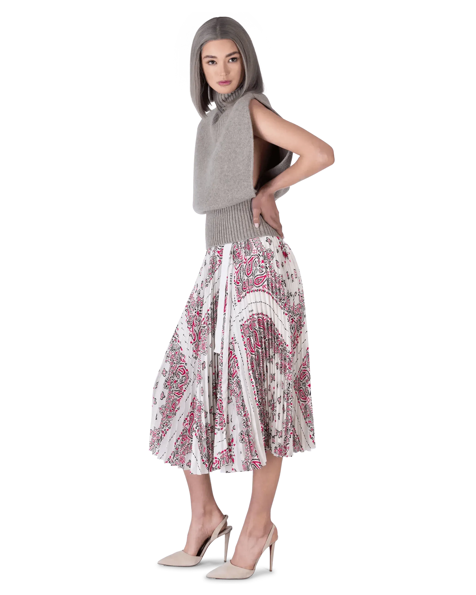 Sacai Pleated Skirt Paisley Print