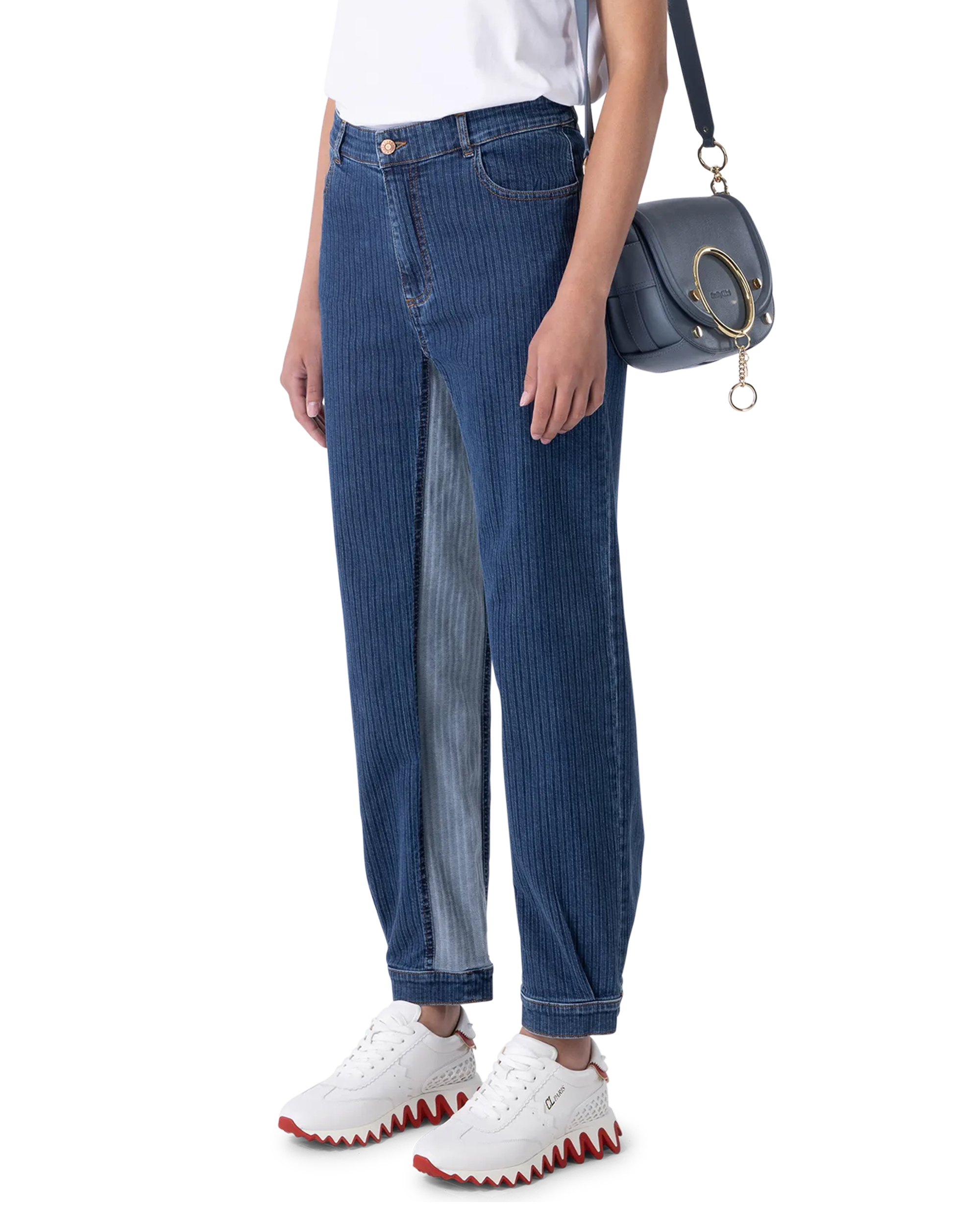 High Waisted Striped Straight Leg Jeans