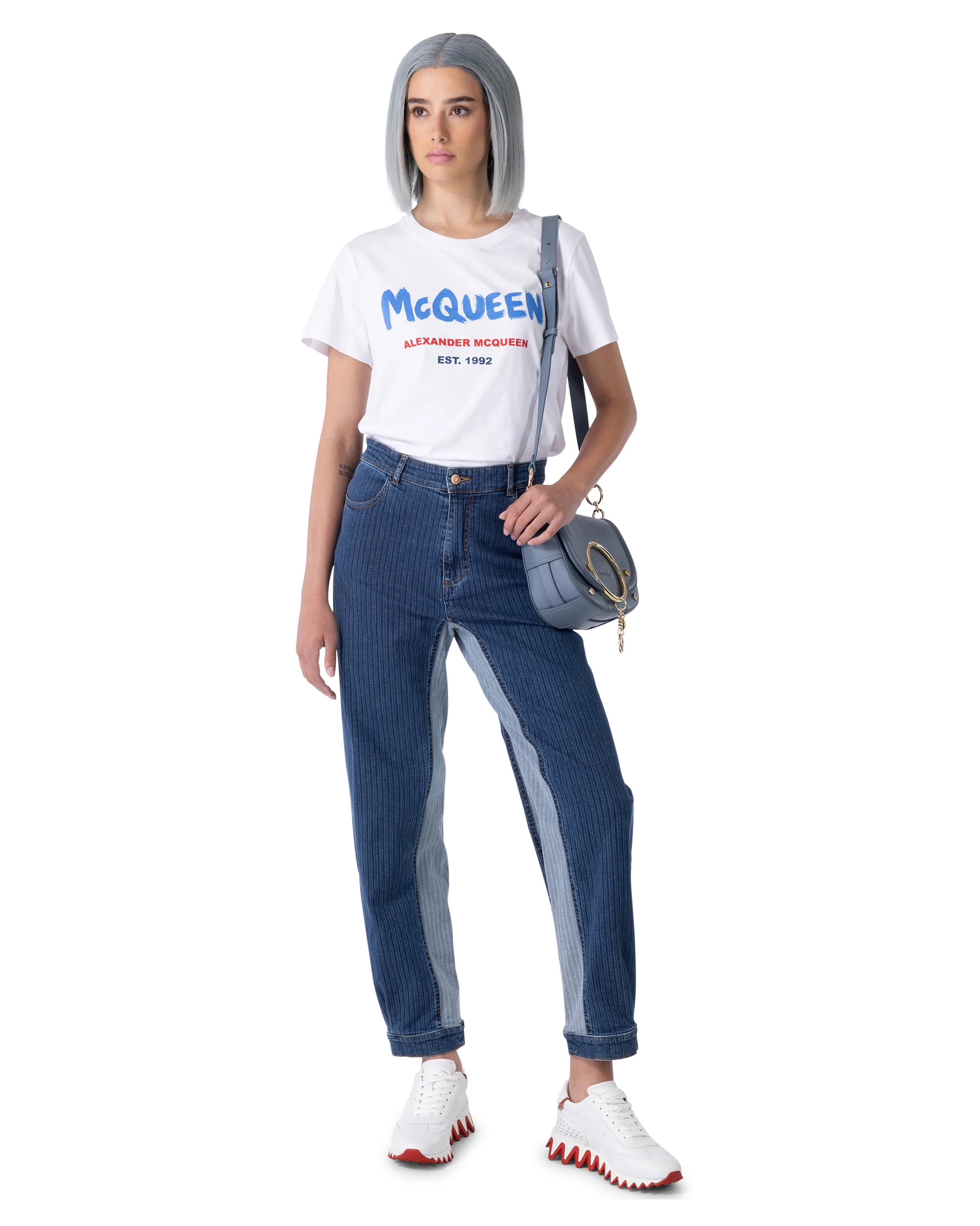 High Waisted Striped Straight Leg Jeans