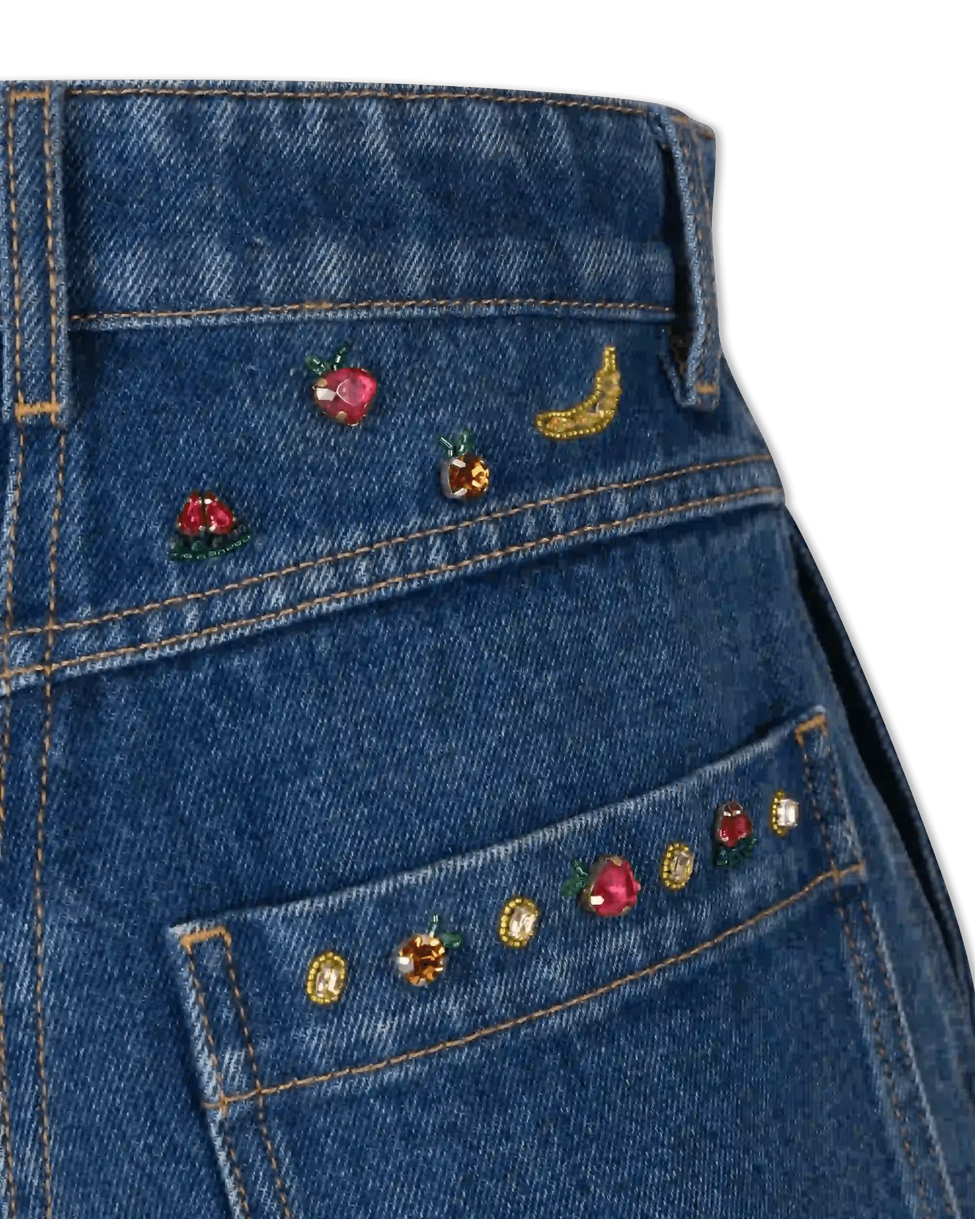 Fruit Embellished Denim Shorts - DIHSAN