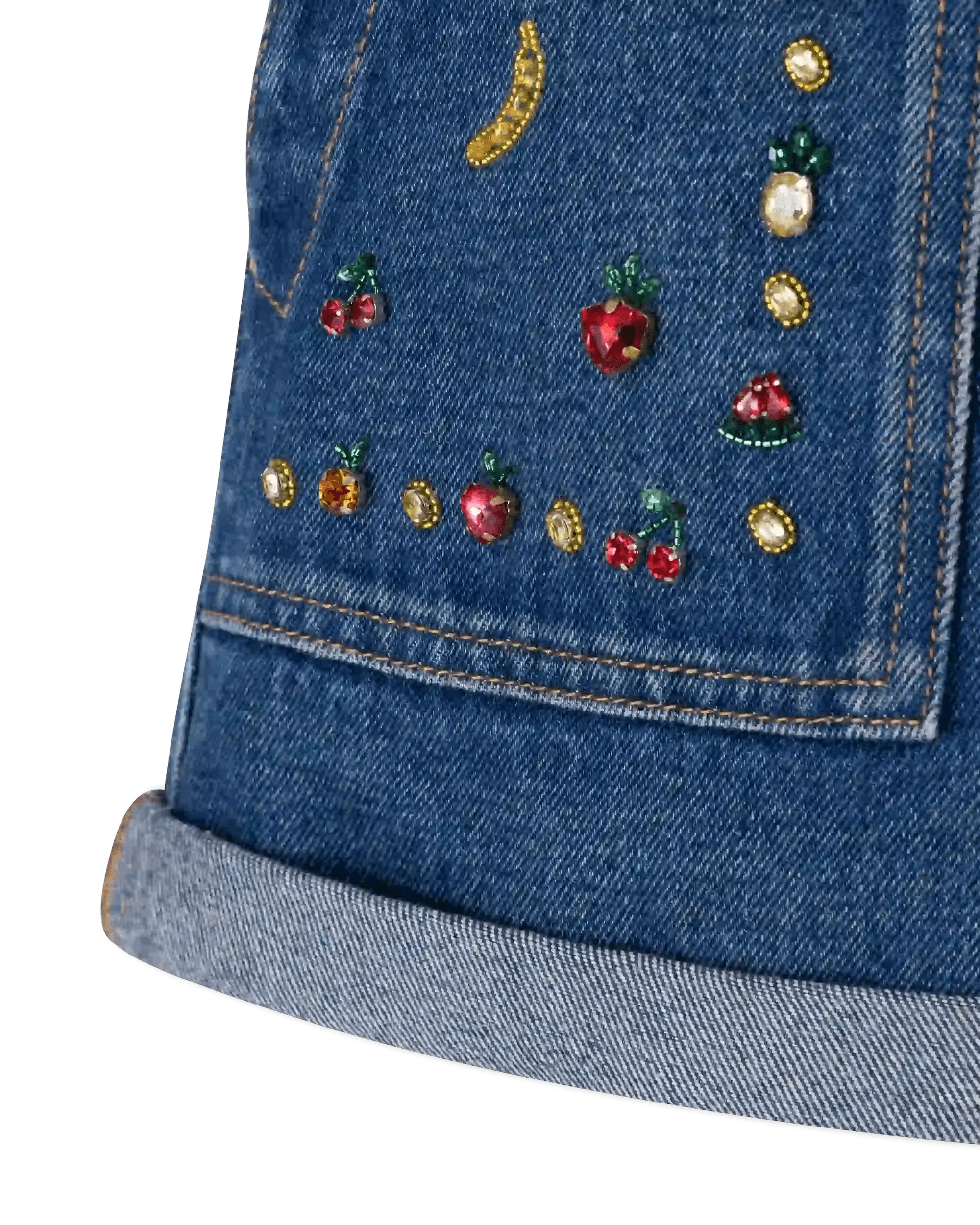 Fruit Embellished Denim Shorts - DIHSAN