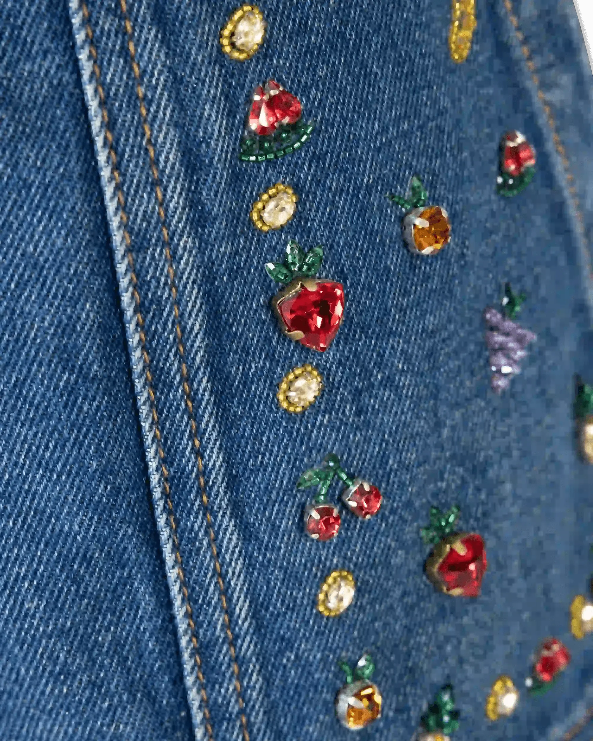 Fruit Embellished Denim Shorts - DIHSAN