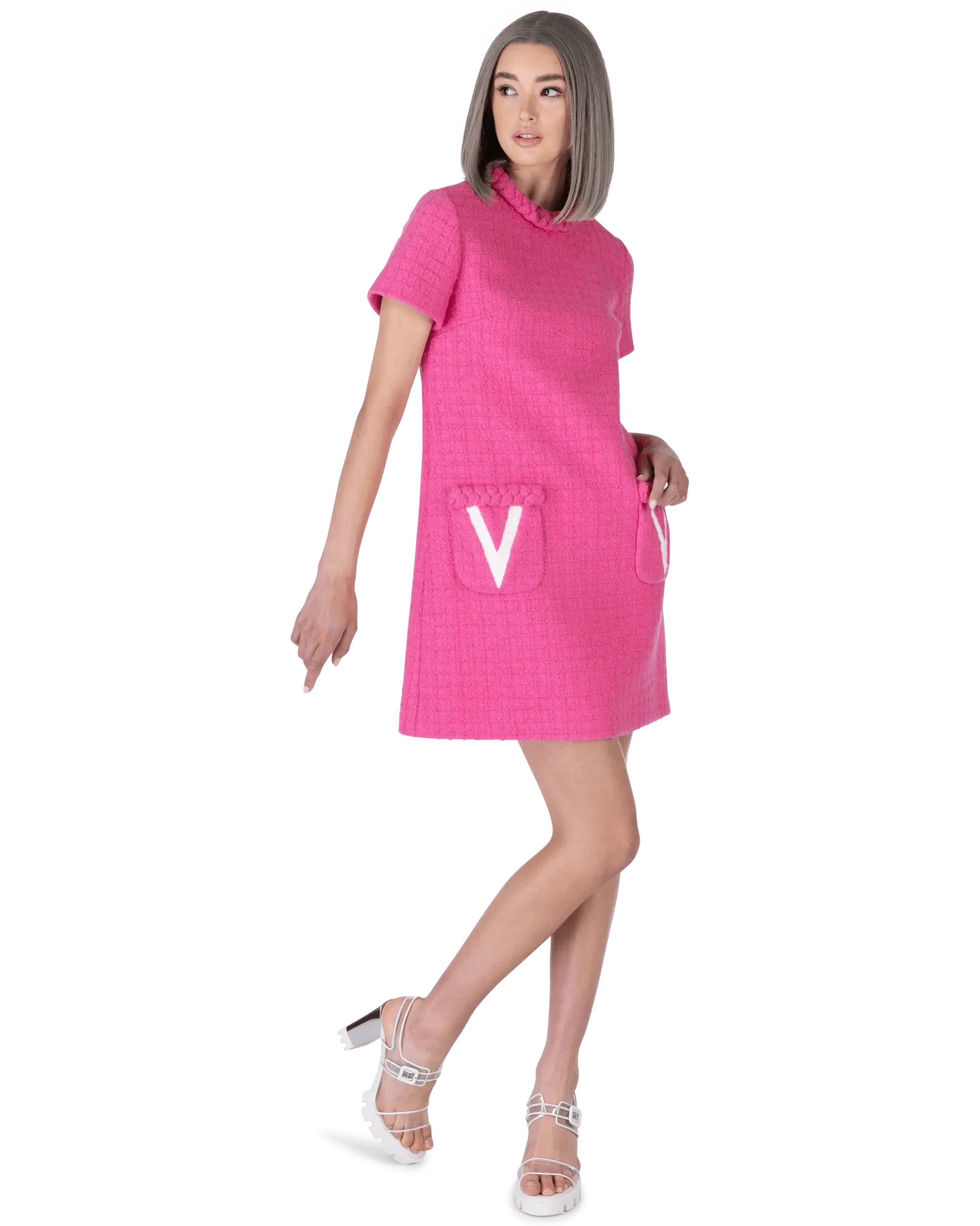 V Logo Tweed Mini Dress - DIHSAN