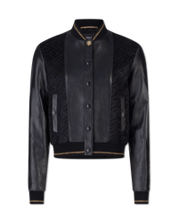 Jacquard Monogram Leather Bomber Jacket - DIHSAN