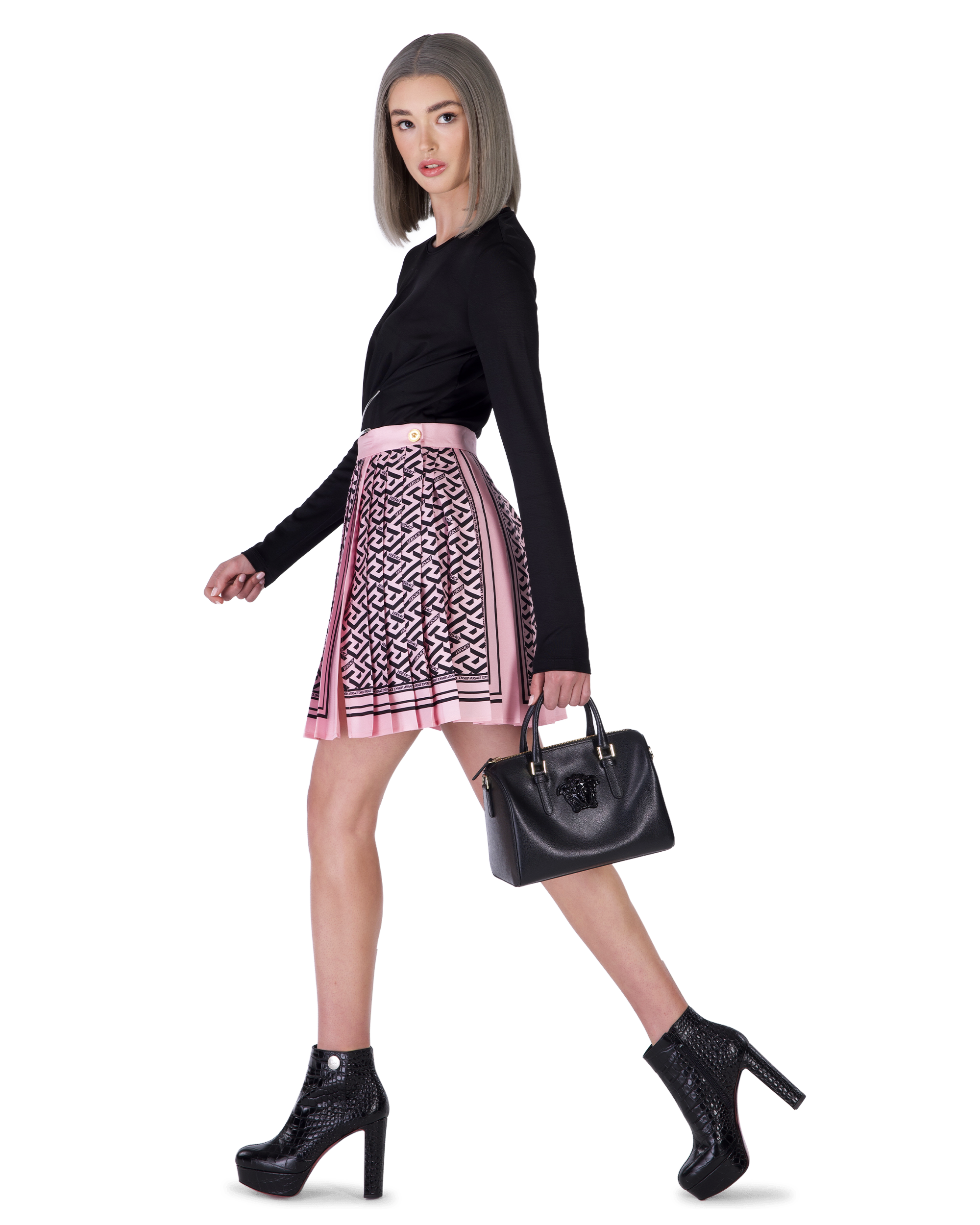 Twill Monogram Pleated Mini Skirt