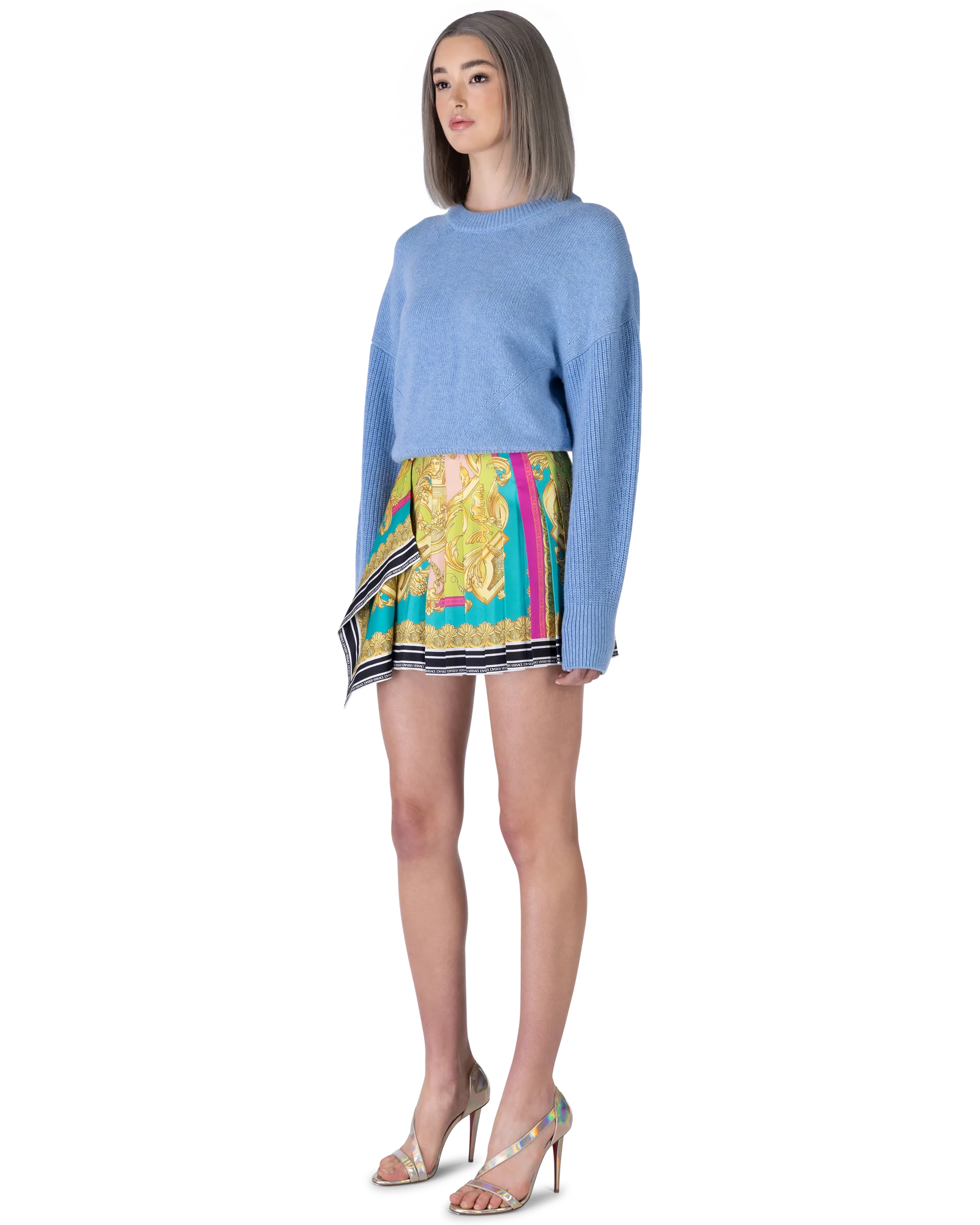 Poli Stampa Twill Pleated Heritage Mini Skirt