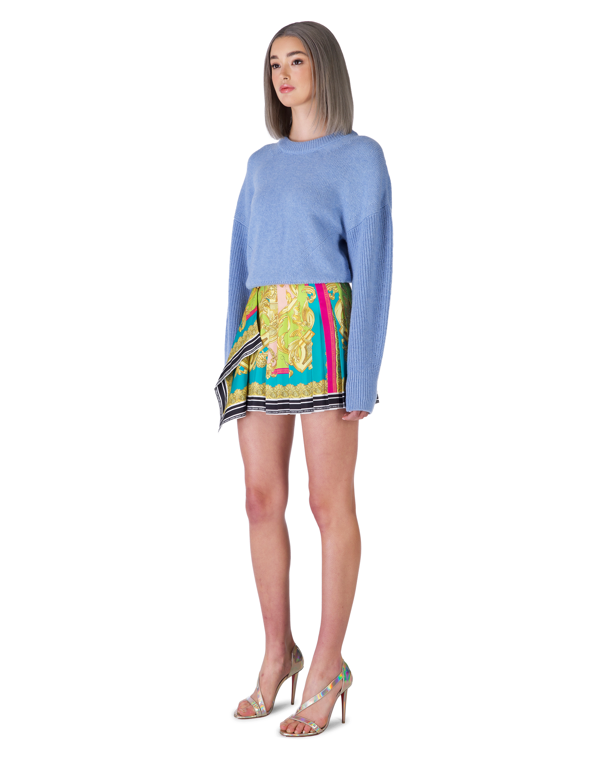 Poli Stampa Twill Pleated Heritage Mini Skirt